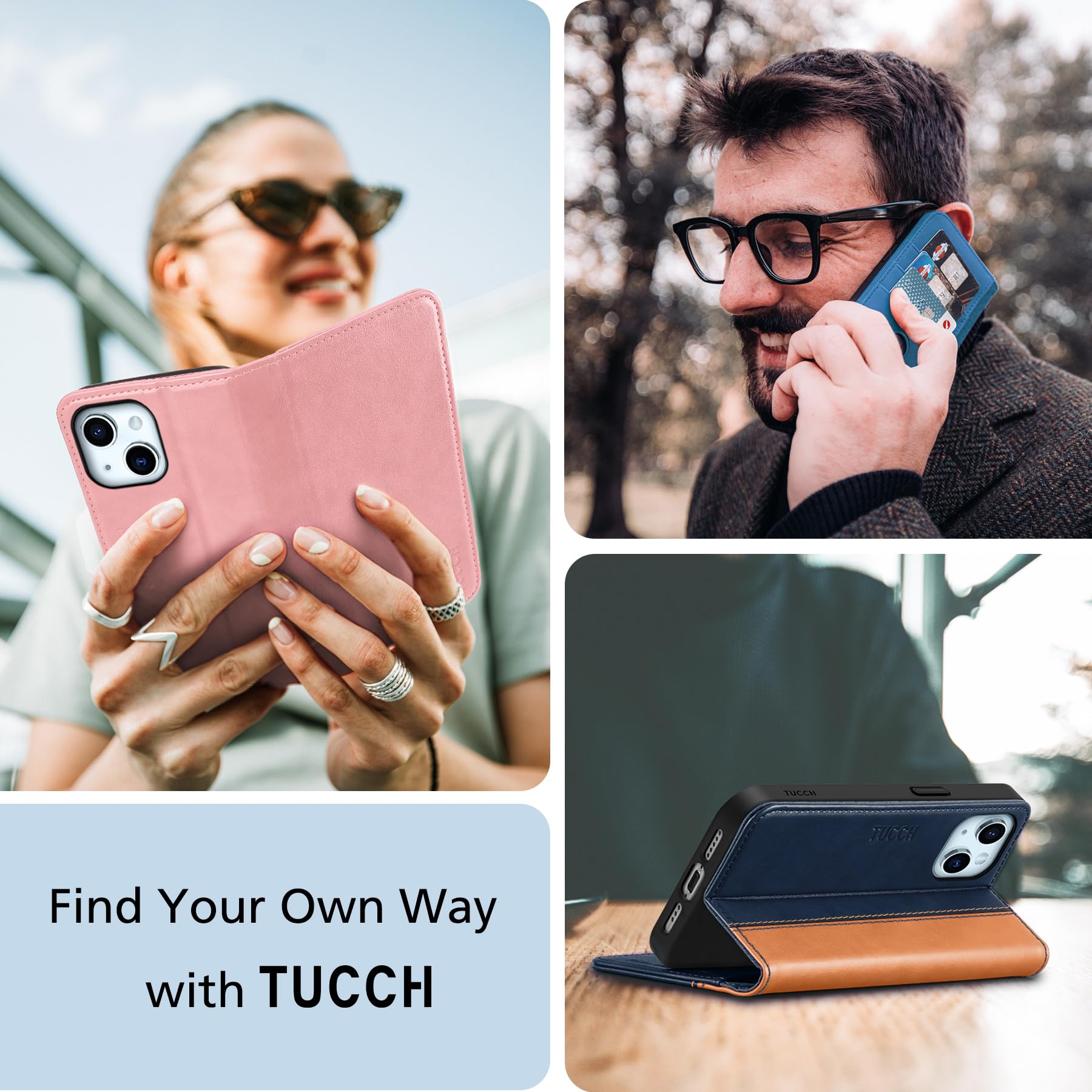 TUCCH Case Wallet for iPhone 15 6.1", [3 Card Slots] Kickstand PU Leather [RFID Blocking] Case, Flip Folio Cover with [TPU Shockproof Interior Shell] Compatible with iPhone 15 5G 2023, Classic Black