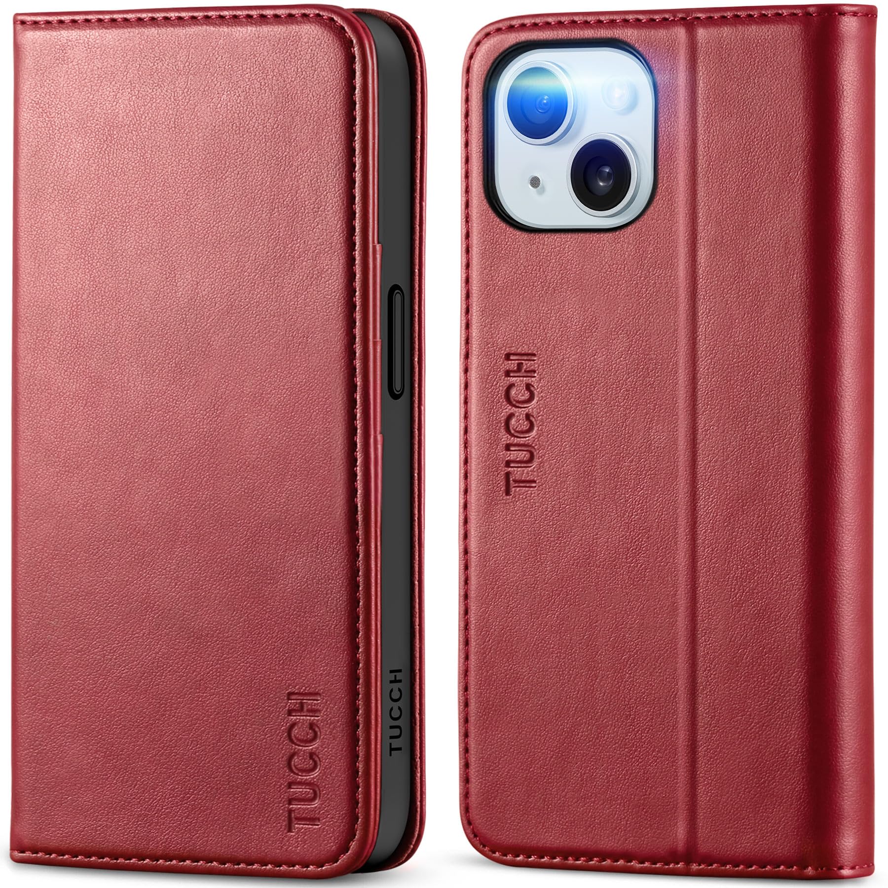 TUCCH Case Wallet for iPhone 15 6.1", [3 Card Slots] Kickstand PU Leather [RFID Blocking] Case, Flip Folio Cover with [TPU Shockproof Interior Shell] Compatible with iPhone 15 5G 2023, Classic Black