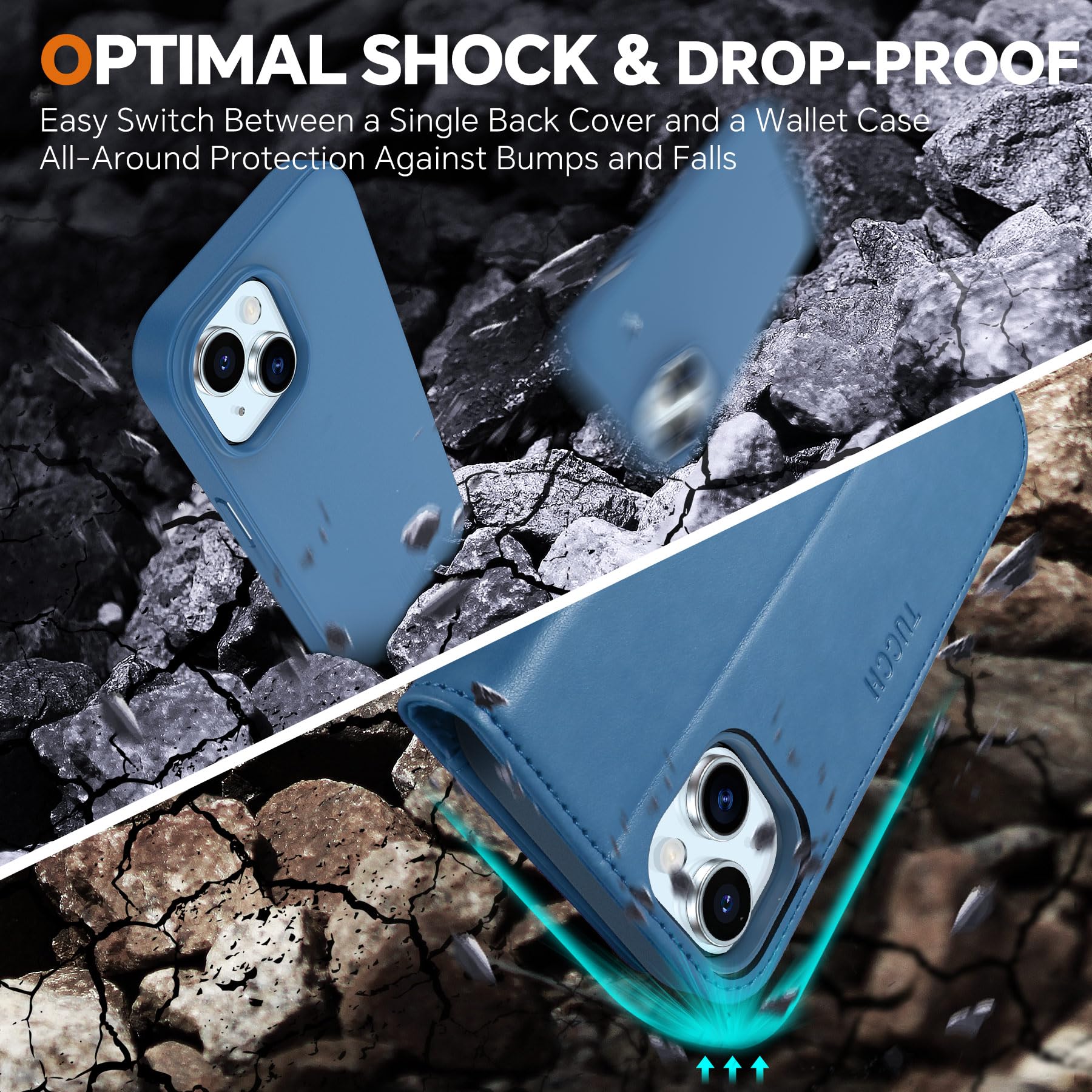 TUCCH Case Wallet for iPhone 15 Plus, [RFID Blocking] 4 Card Holder Kickstand [Shockproof TPU Interior Case] PU Leather Magnetic Protective Flip Cover 6.7", Black