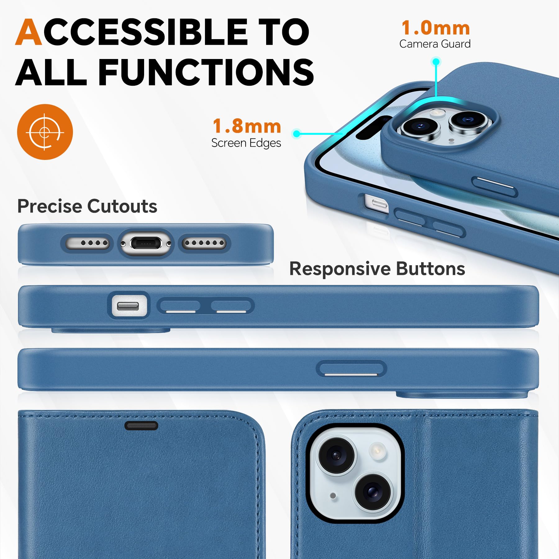 TUCCH Case Wallet for iPhone 15 Plus, [RFID Blocking] 4 Card Holder Kickstand [Shockproof TPU Interior Case] PU Leather Magnetic Protective Flip Cover 6.7", Black