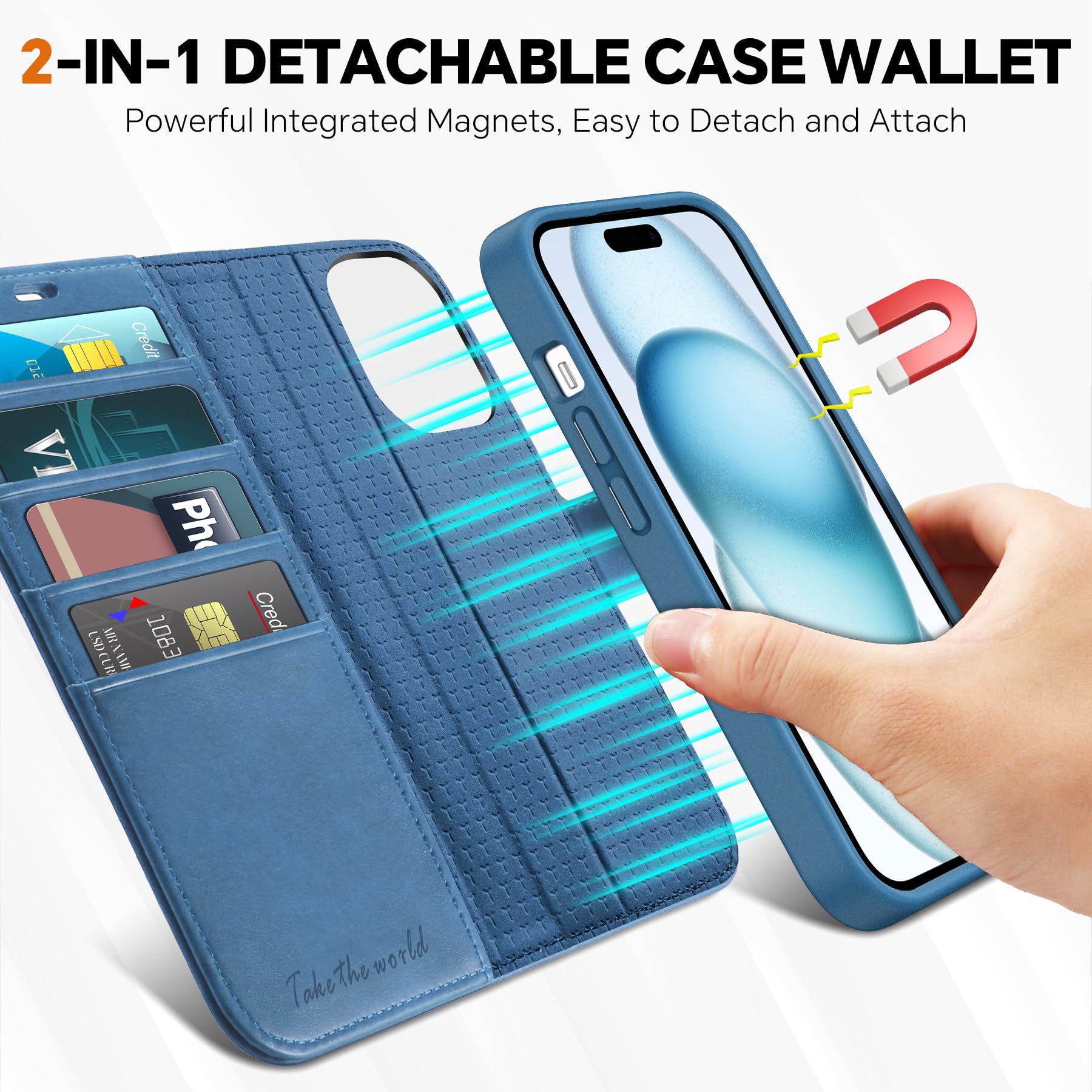 TUCCH Case Wallet for iPhone 15 Plus, [RFID Blocking] 4 Card Holder Kickstand [Shockproof TPU Interior Case] PU Leather Magnetic Protective Flip Cover 6.7", Black