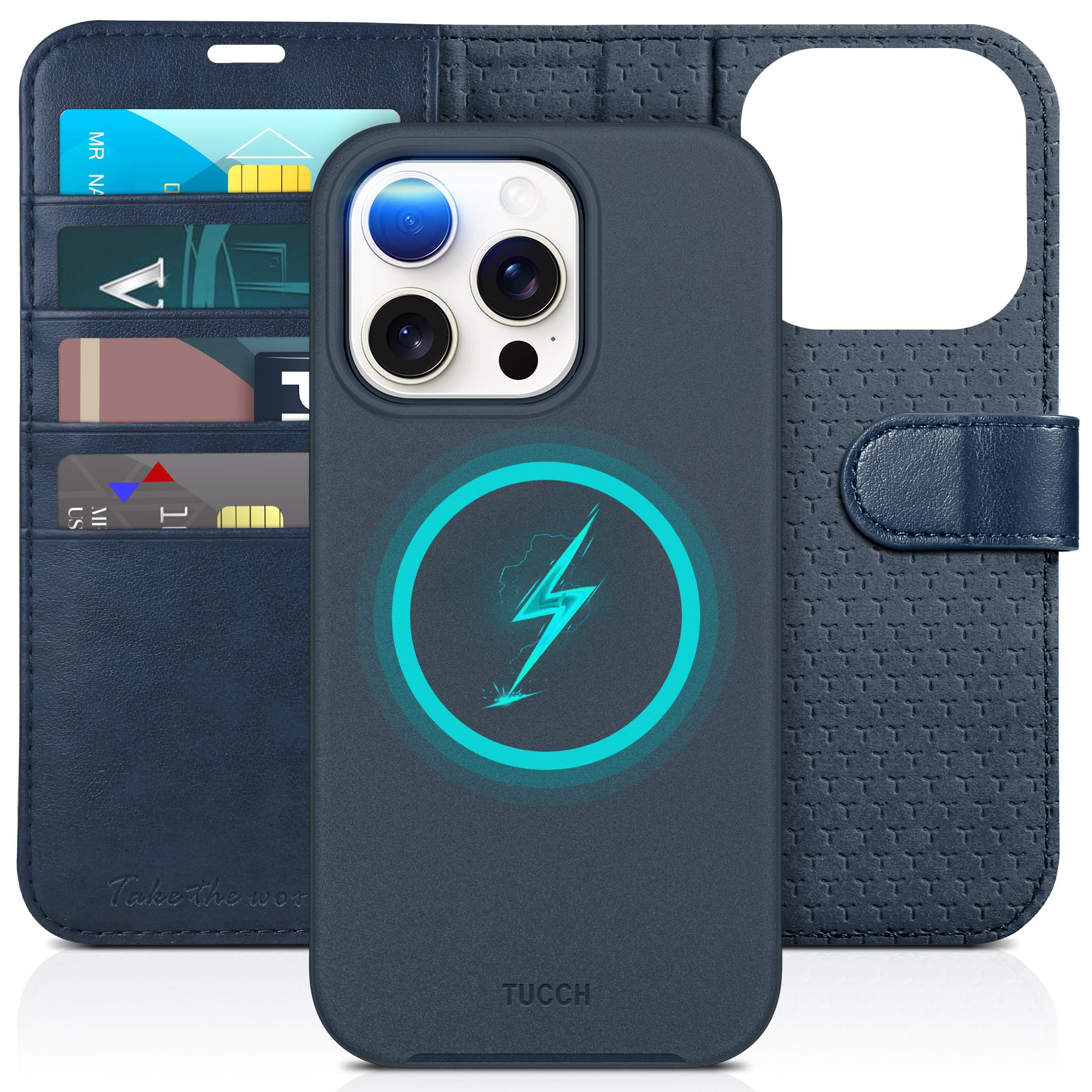 TUCCH Case Wallet for iPhone 15 Pro, RFID Blocking [4 Card Holder] Kickstand [Shockproof TPU Inner Shell] PU Leather Magnetic Protective Flip Cover 6.1" 2023, Black