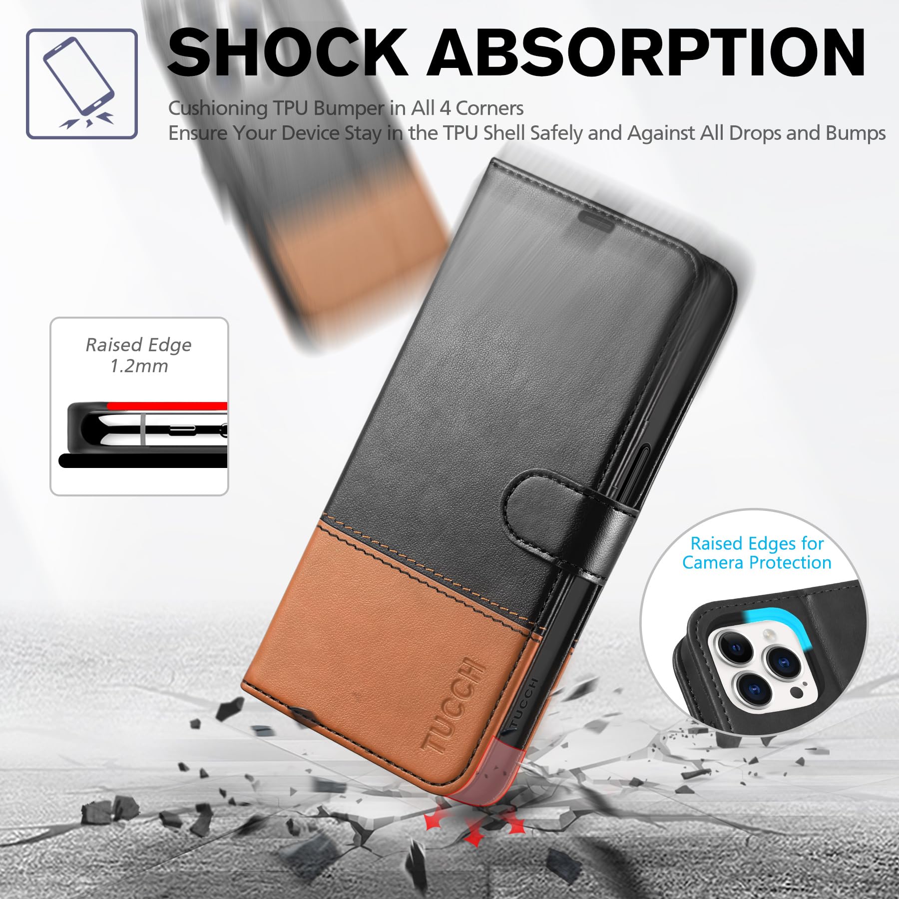 TUCCH Case Wallet for iPhone 15 Pro, RFID Blocking [4 Card Holder] Kickstand [Shockproof TPU Inner Shell] PU Leather Magnetic Protective Flip Cover 6.1" 2023, Black