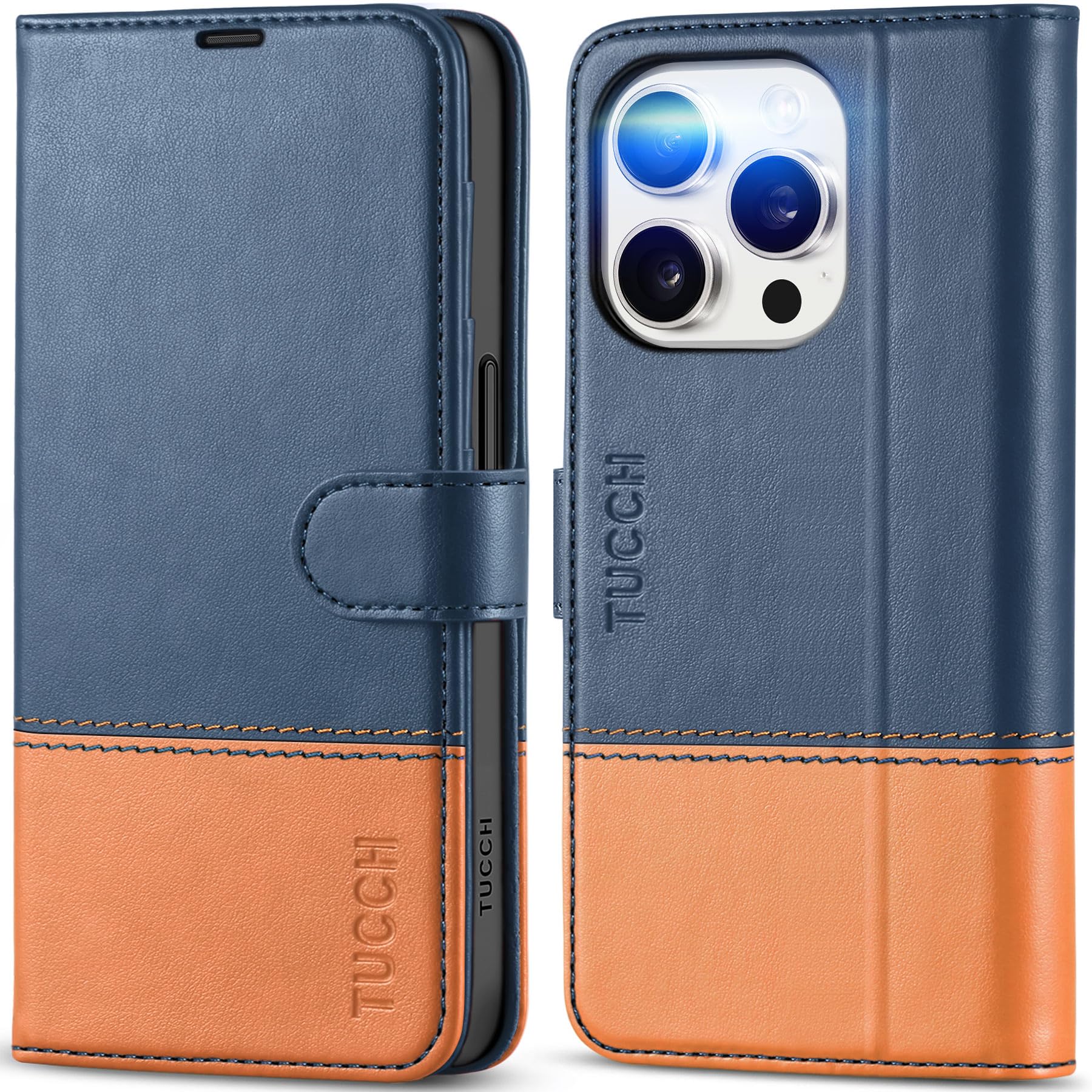 TUCCH Case Wallet for iPhone 15 Pro, RFID Blocking [4 Card Holder] Kickstand [Shockproof TPU Inner Shell] PU Leather Magnetic Protective Flip Cover 6.1" 2023, Black