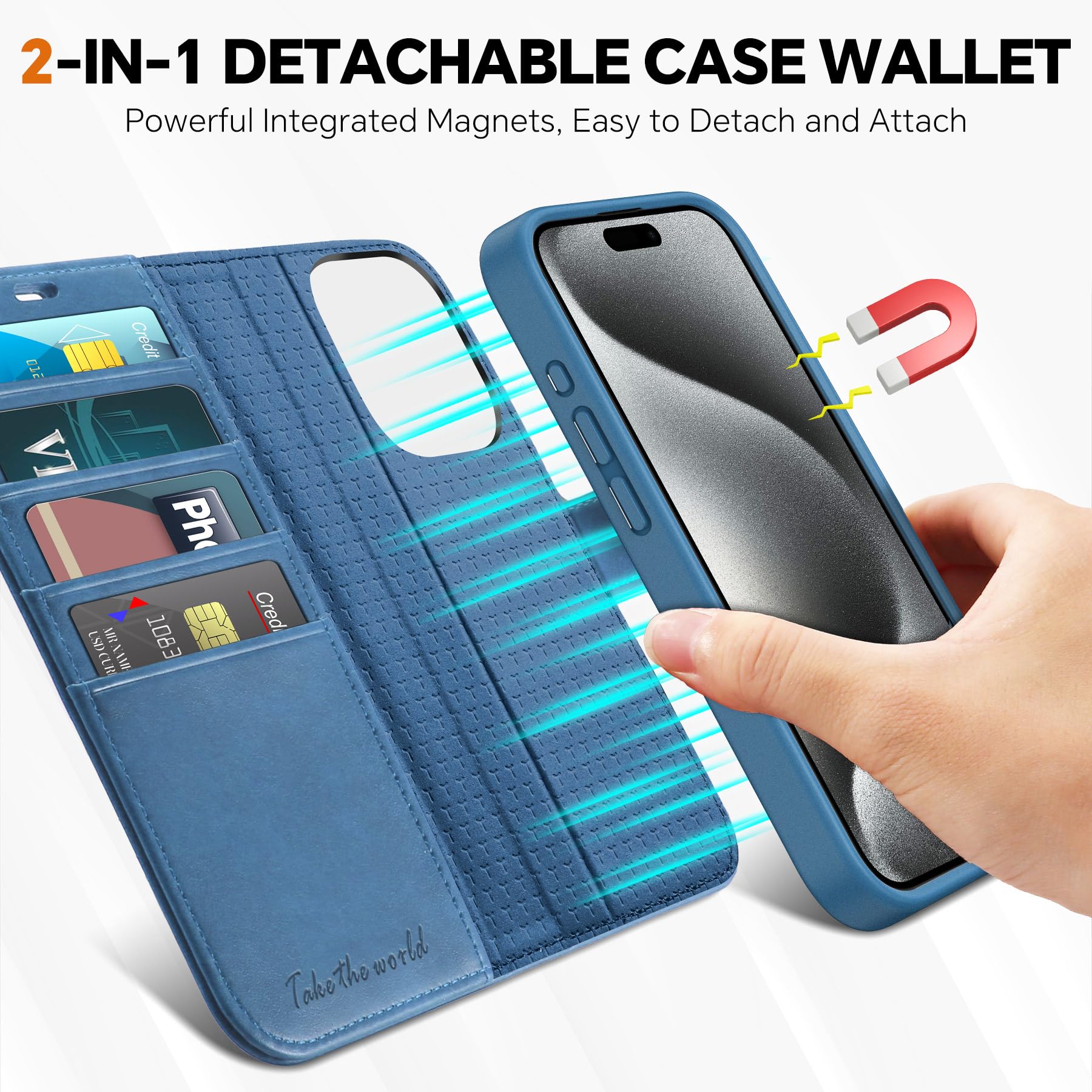 TUCCH Case Wallet for iPhone 15 Pro, RFID Blocking [4 Card Holder] Kickstand [Shockproof TPU Inner Shell] PU Leather Magnetic Protective Flip Cover 6.1" 2023, Black