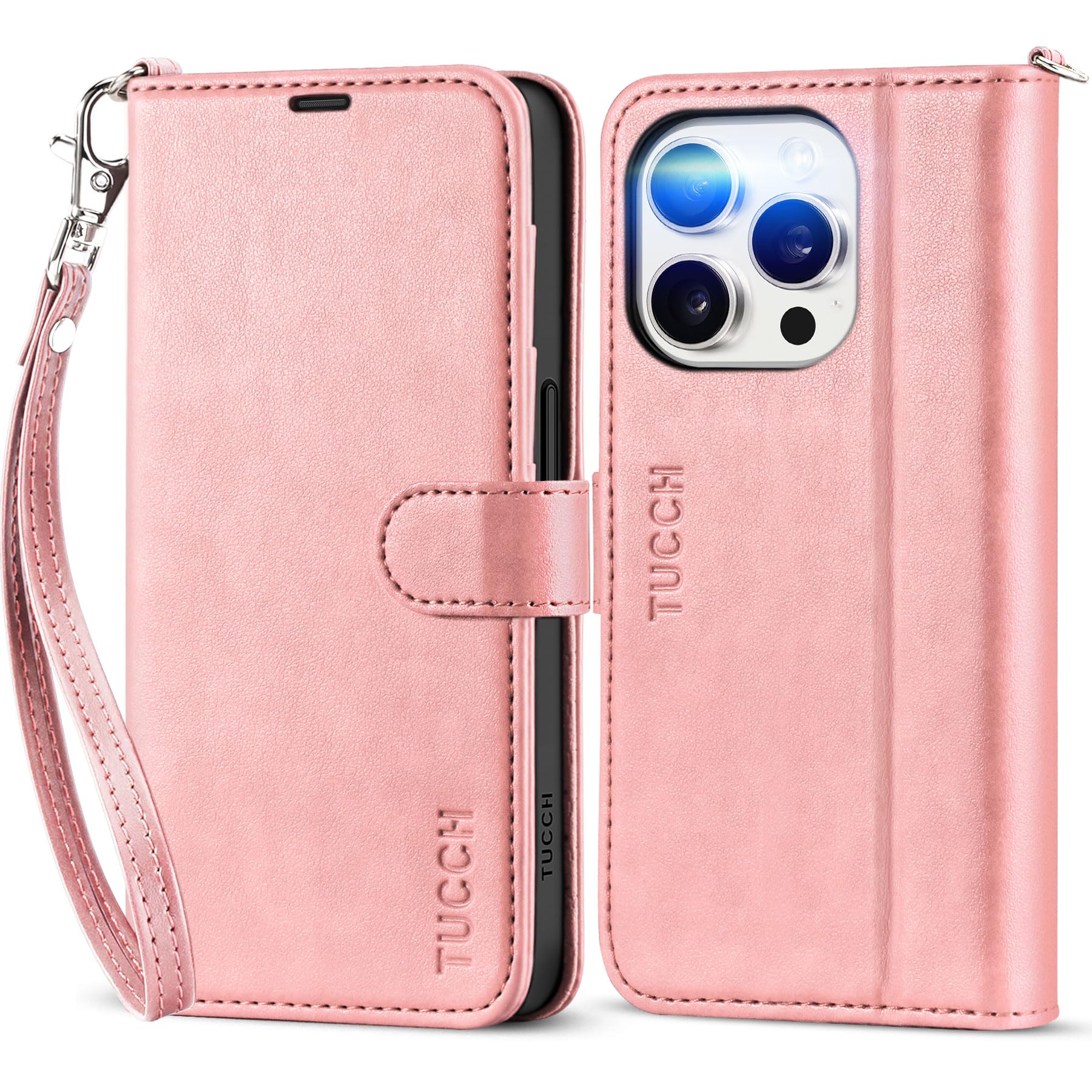 TUCCH Case Wallet for iPhone 15 Pro, RFID Blocking [4 Card Holder] Kickstand [Shockproof TPU Inner Shell] PU Leather Magnetic Protective Flip Cover 6.1" 2023, Black