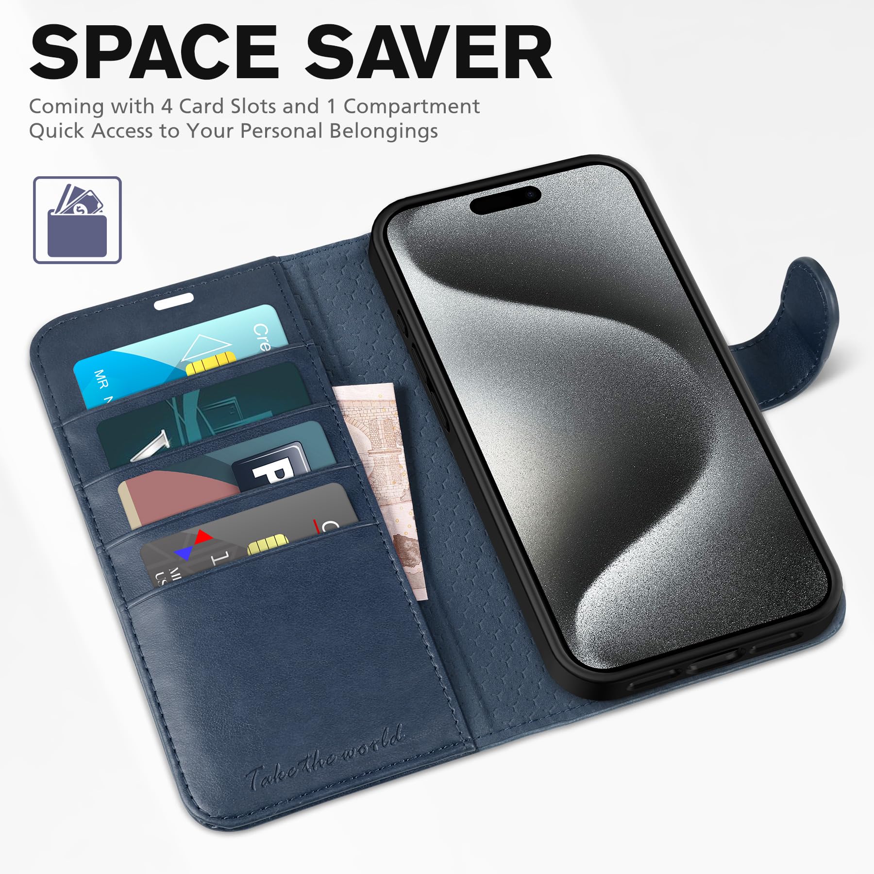 TUCCH Case Wallet for iPhone 15 Pro, RFID Blocking [4 Card Holder] Kickstand [Shockproof TPU Inner Shell] PU Leather Magnetic Protective Flip Cover 6.1" 2023, Black