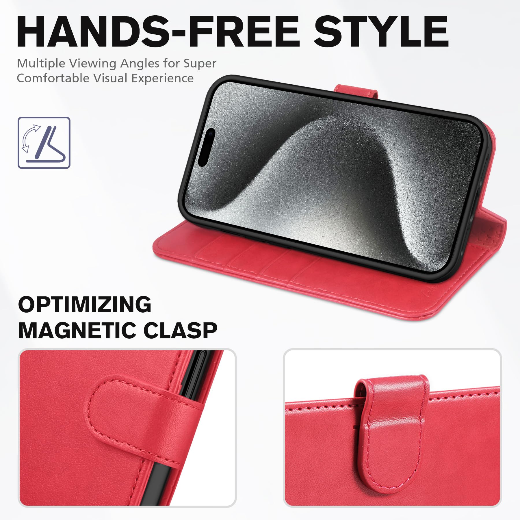 TUCCH Case Wallet for iPhone 15 Pro, RFID Blocking [4 Card Holder] Kickstand [Shockproof TPU Inner Shell] PU Leather Magnetic Protective Flip Cover 6.1" 2023, Black