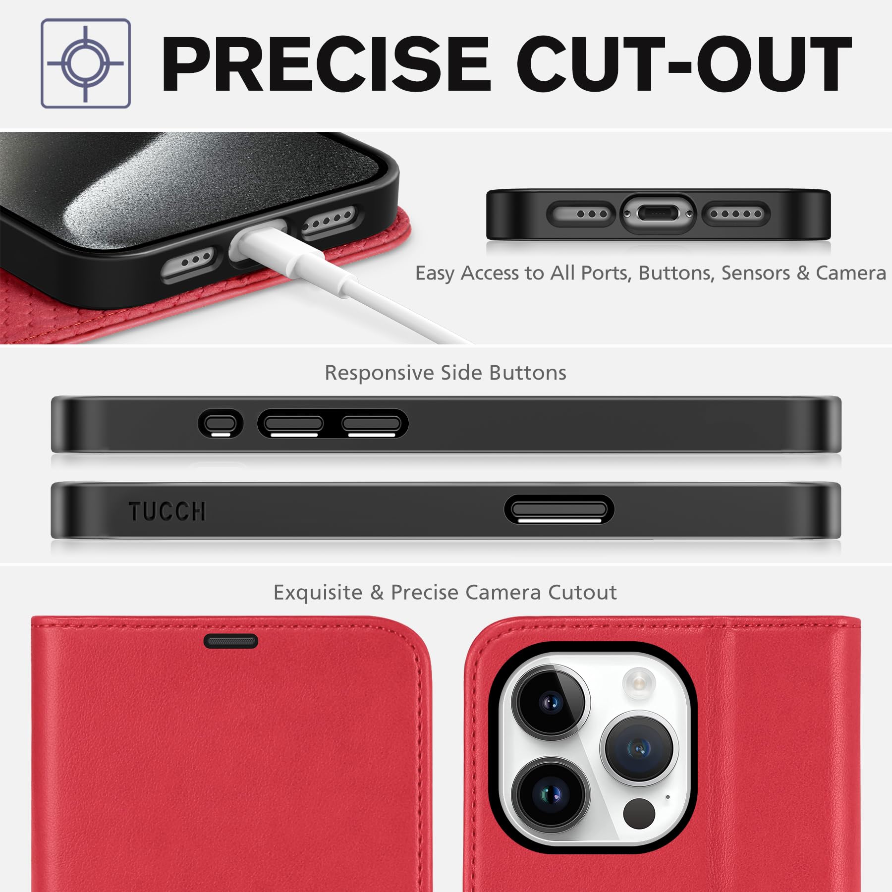 TUCCH Case Wallet for iPhone 15 Pro, RFID Blocking [4 Card Holder] Kickstand [Shockproof TPU Inner Shell] PU Leather Magnetic Protective Flip Cover 6.1" 2023, Black