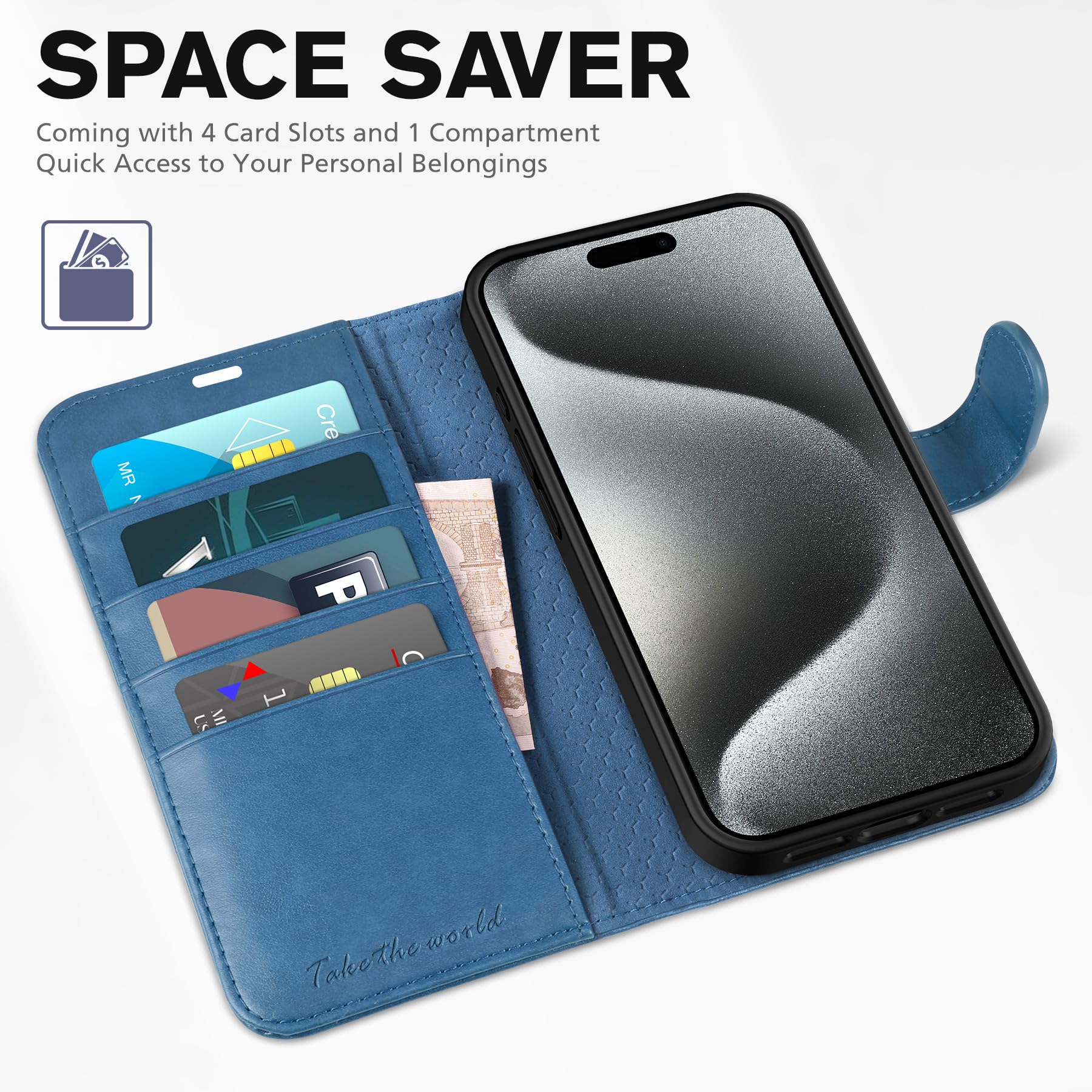 TUCCH Case Wallet for iPhone 15 Pro, RFID Blocking [4 Card Holder] Kickstand [Shockproof TPU Inner Shell] PU Leather Magnetic Protective Flip Cover 6.1" 2023, Black