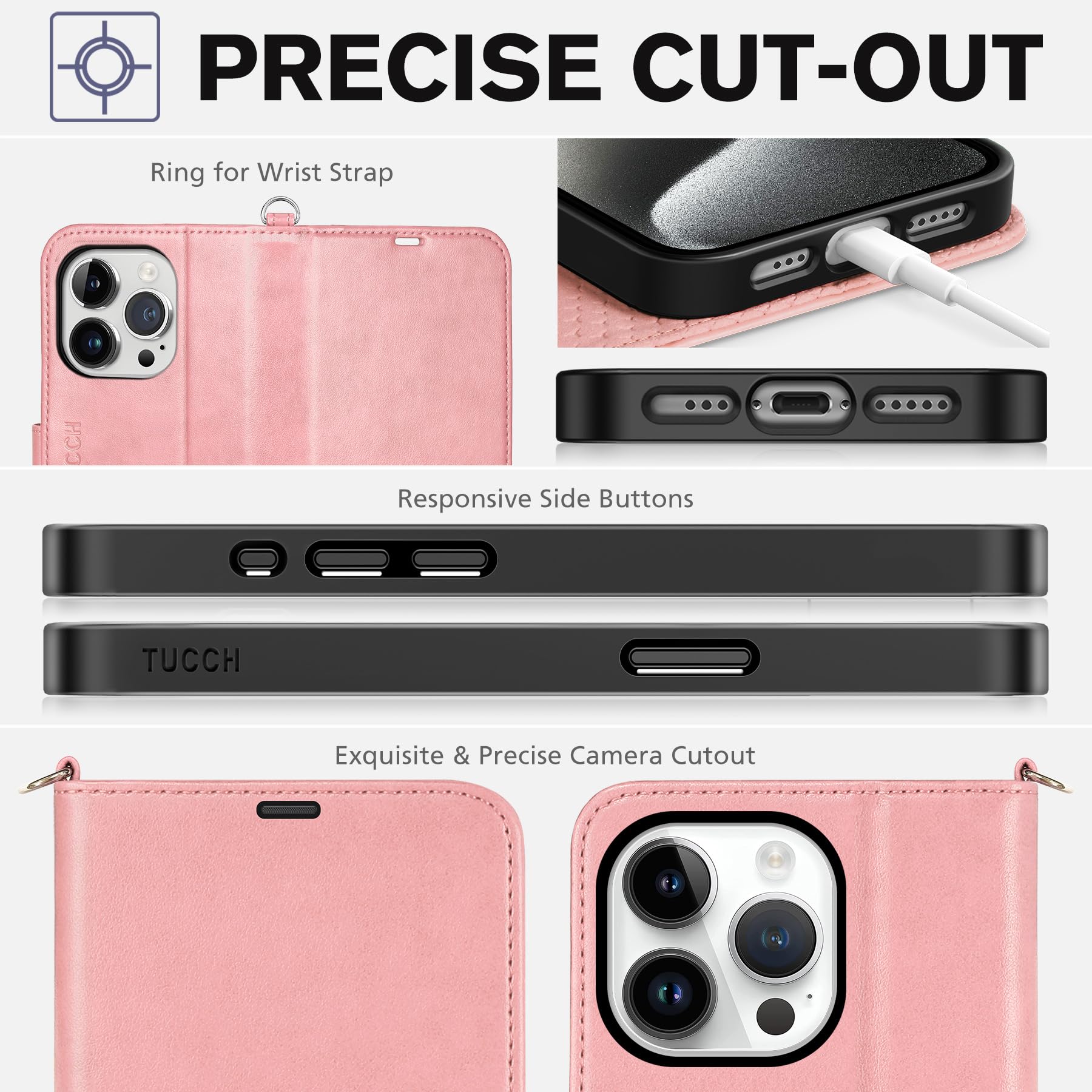 TUCCH Case Wallet for iPhone 15 Pro, RFID Blocking [4 Card Holder] Kickstand [Shockproof TPU Inner Shell] PU Leather Magnetic Protective Flip Cover 6.1" 2023, Black