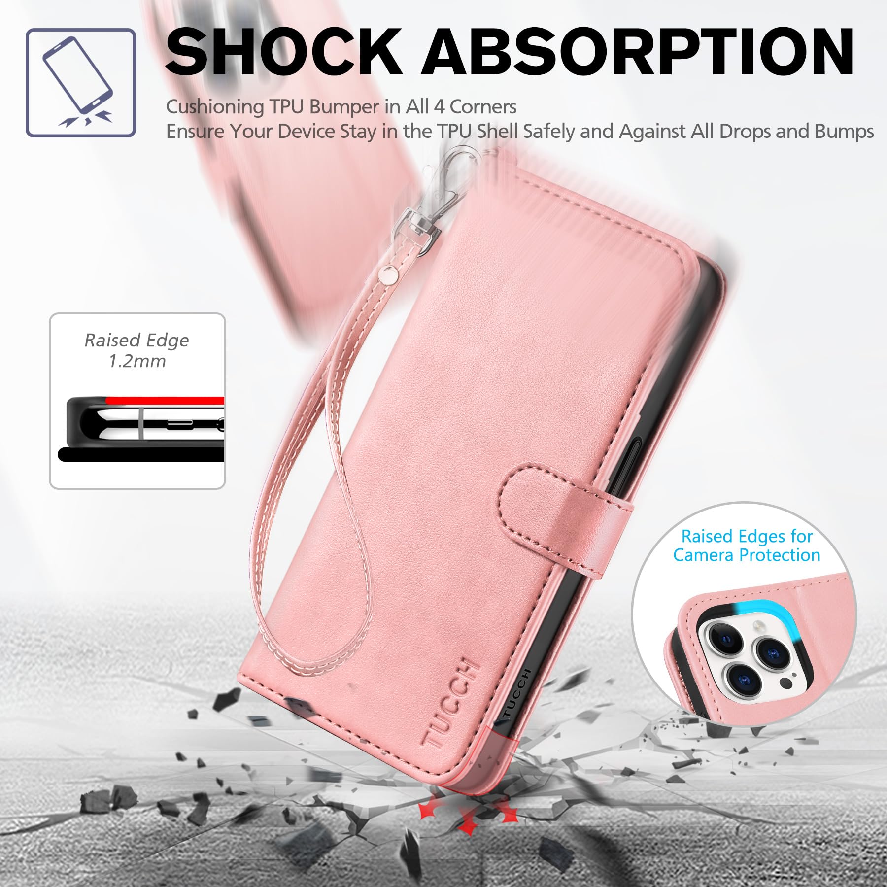 TUCCH Case Wallet for iPhone 15 Pro, RFID Blocking [4 Card Holder] Kickstand [Shockproof TPU Inner Shell] PU Leather Magnetic Protective Flip Cover 6.1" 2023, Black