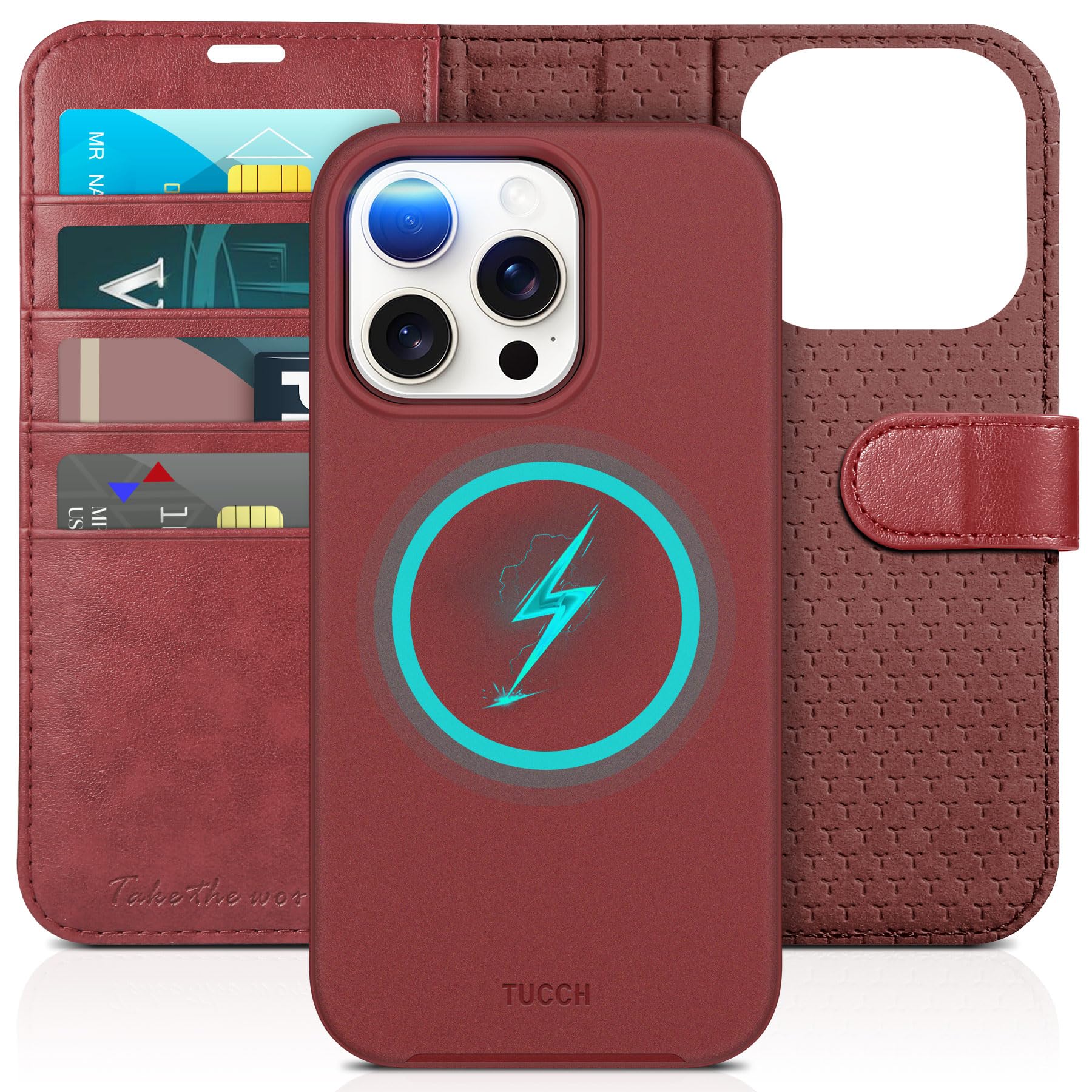 TUCCH Case Wallet for iPhone 15 Pro, RFID Blocking [4 Card Holder] Kickstand [Shockproof TPU Inner Shell] PU Leather Magnetic Protective Flip Cover 6.1" 2023, Black