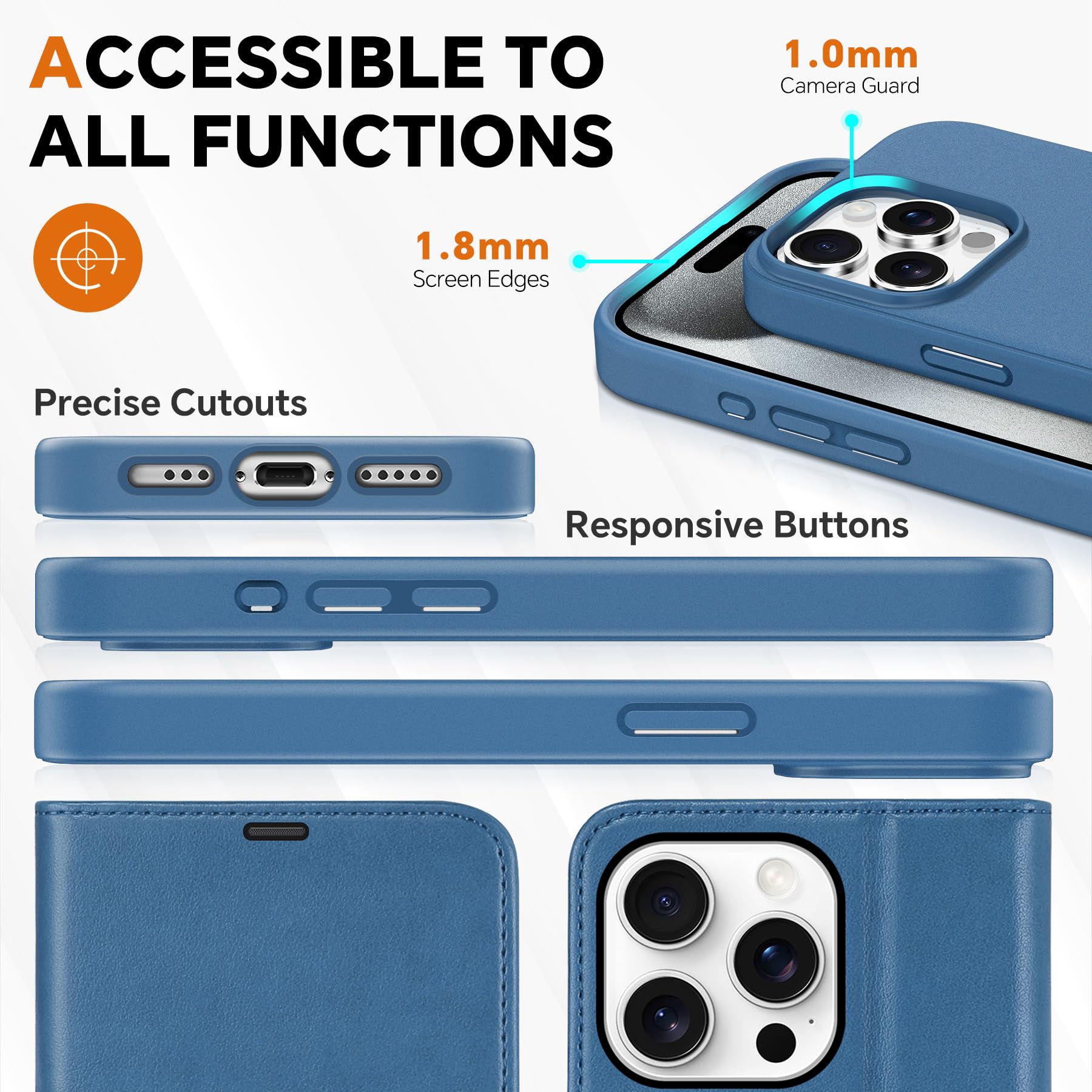 TUCCH Case Wallet for iPhone 15 Pro, RFID Blocking [4 Card Holder] Kickstand [Shockproof TPU Inner Shell] PU Leather Magnetic Protective Flip Cover 6.1" 2023, Black