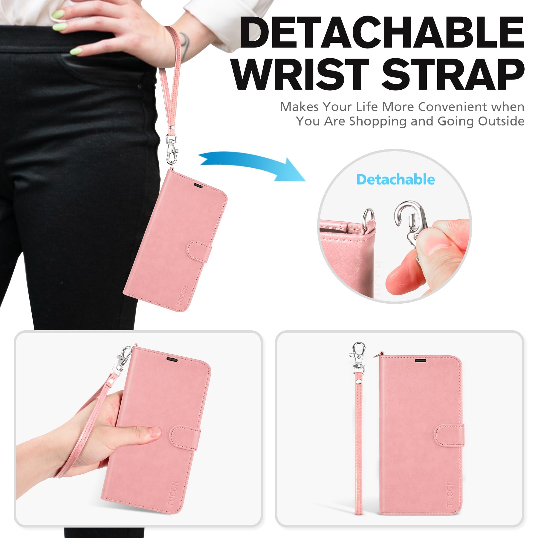 TUCCH Case Wallet for iPhone 15 Pro, RFID Blocking [4 Card Holder] Kickstand [Shockproof TPU Inner Shell] PU Leather Magnetic Protective Flip Cover 6.1" 2023, Black