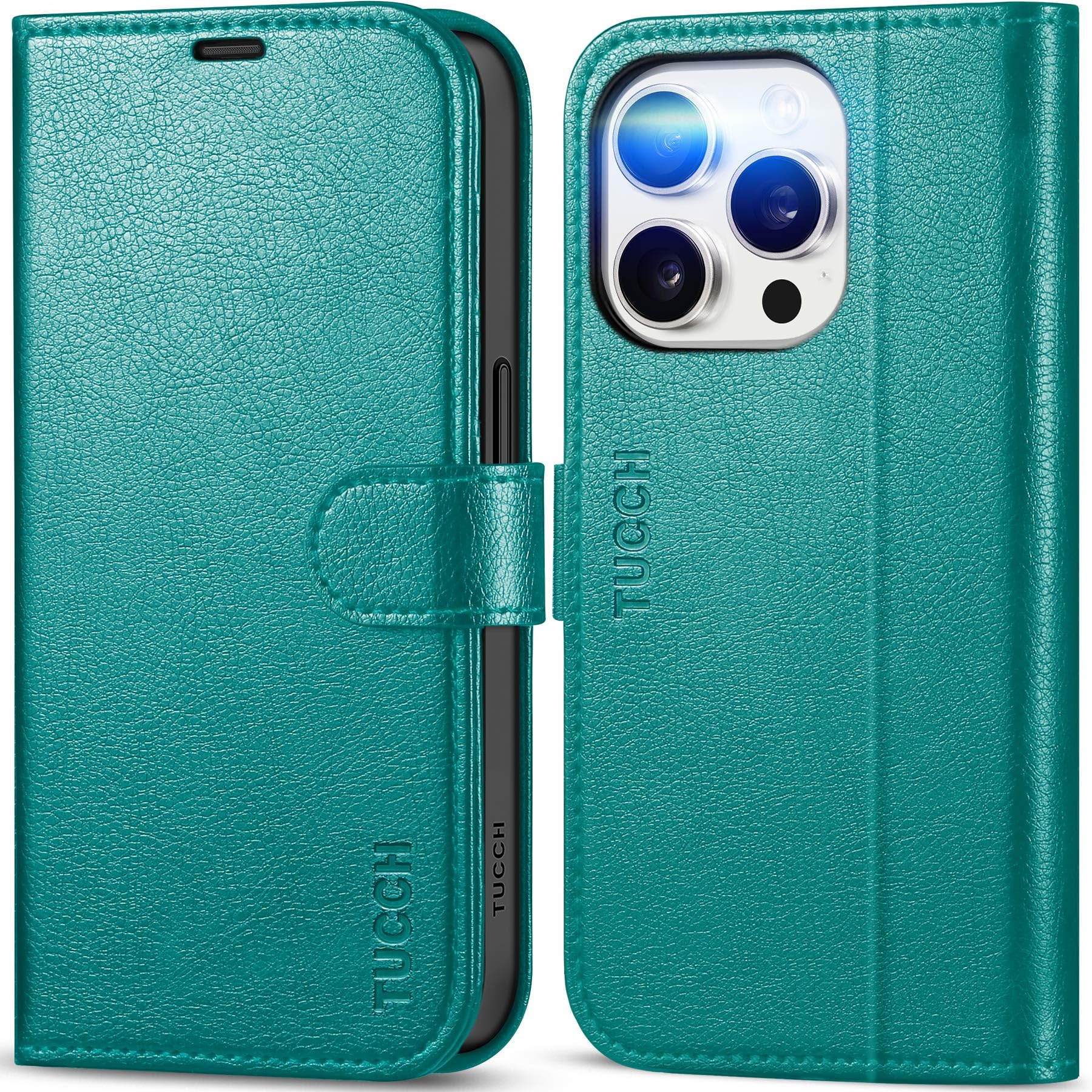 TUCCH Case Wallet for iPhone 15 Pro, RFID Blocking [4 Card Holder] Kickstand [Shockproof TPU Inner Shell] PU Leather Magnetic Protective Flip Cover 6.1" 2023, Black