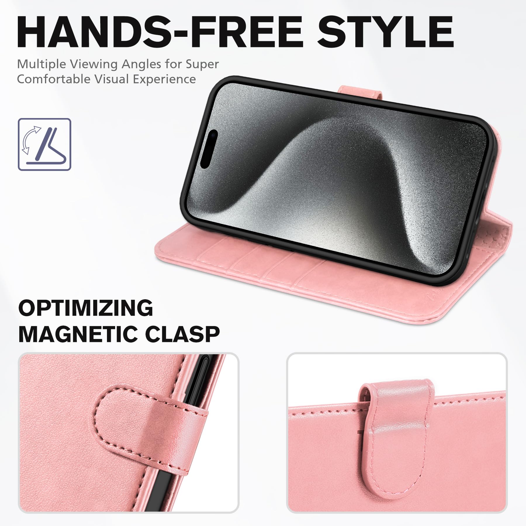 TUCCH Case Wallet for iPhone 15 Pro, RFID Blocking [4 Card Holder] Kickstand [Shockproof TPU Inner Shell] PU Leather Magnetic Protective Flip Cover 6.1" 2023, Black