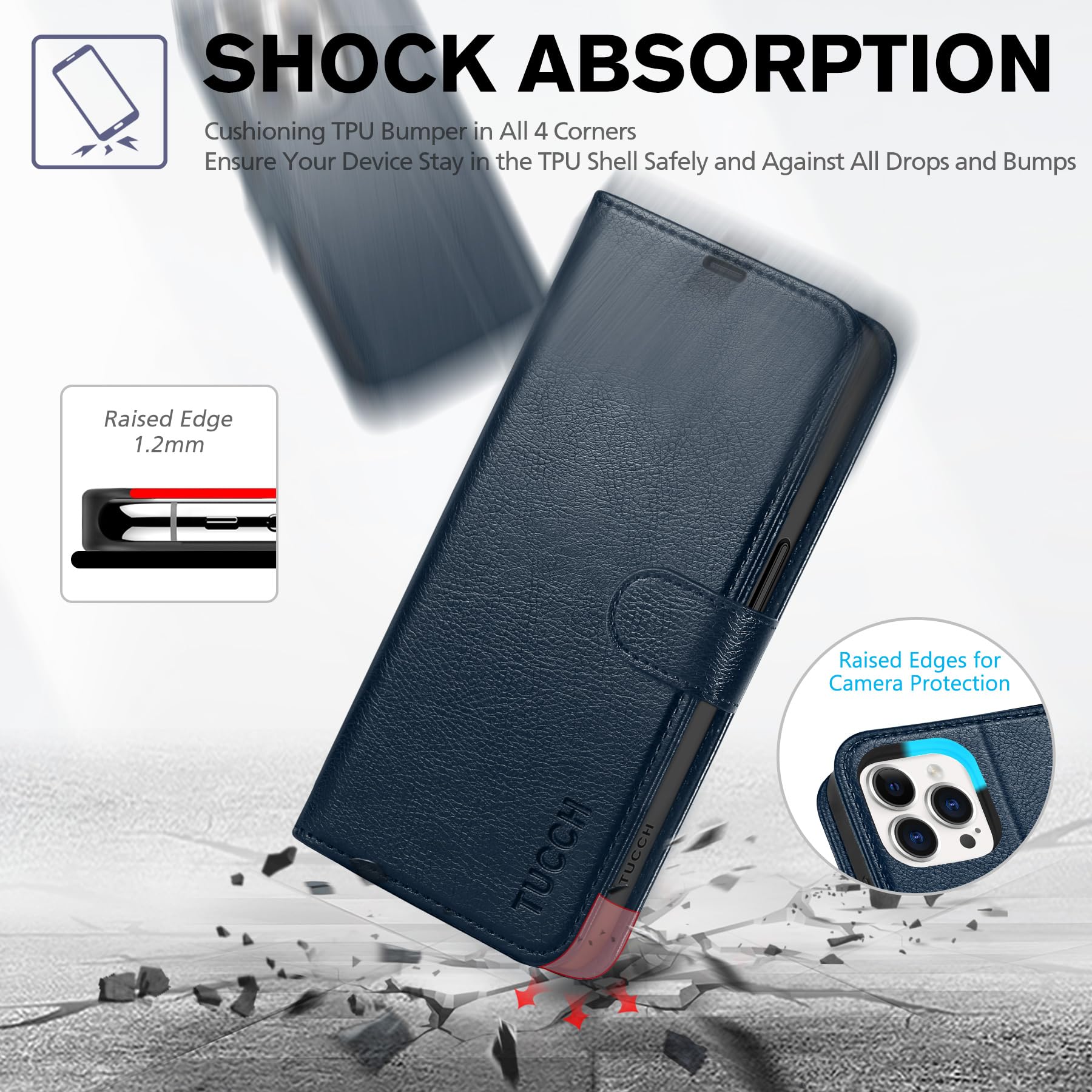 TUCCH Case Wallet for iPhone 15 Pro, RFID Blocking [4 Card Holder] Kickstand [Shockproof TPU Inner Shell] PU Leather Magnetic Protective Flip Cover 6.1" 2023, Black