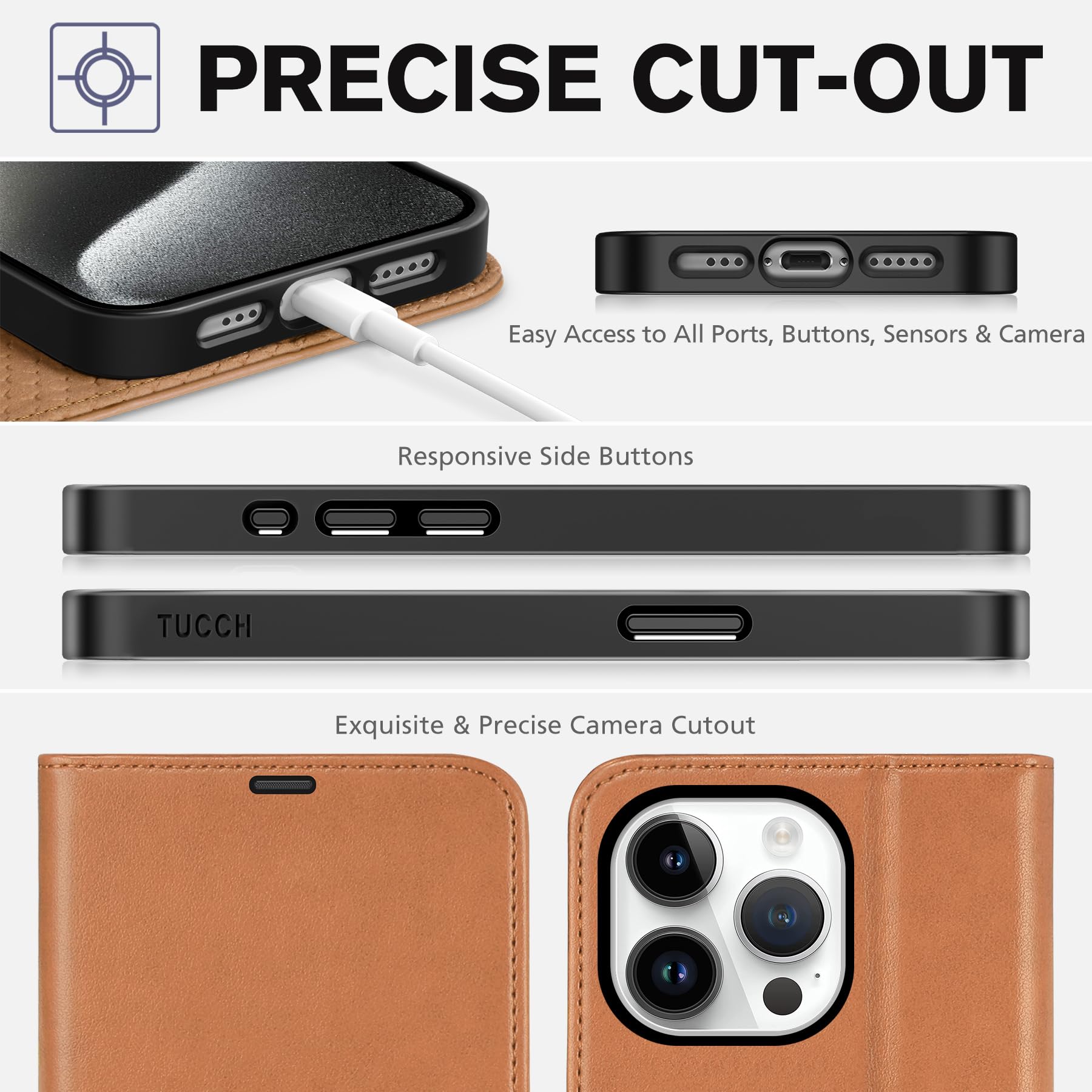 TUCCH Case Wallet for iPhone 15 Pro, RFID Blocking [4 Card Holder] Kickstand [Shockproof TPU Inner Shell] PU Leather Magnetic Protective Flip Cover 6.1" 2023, Black