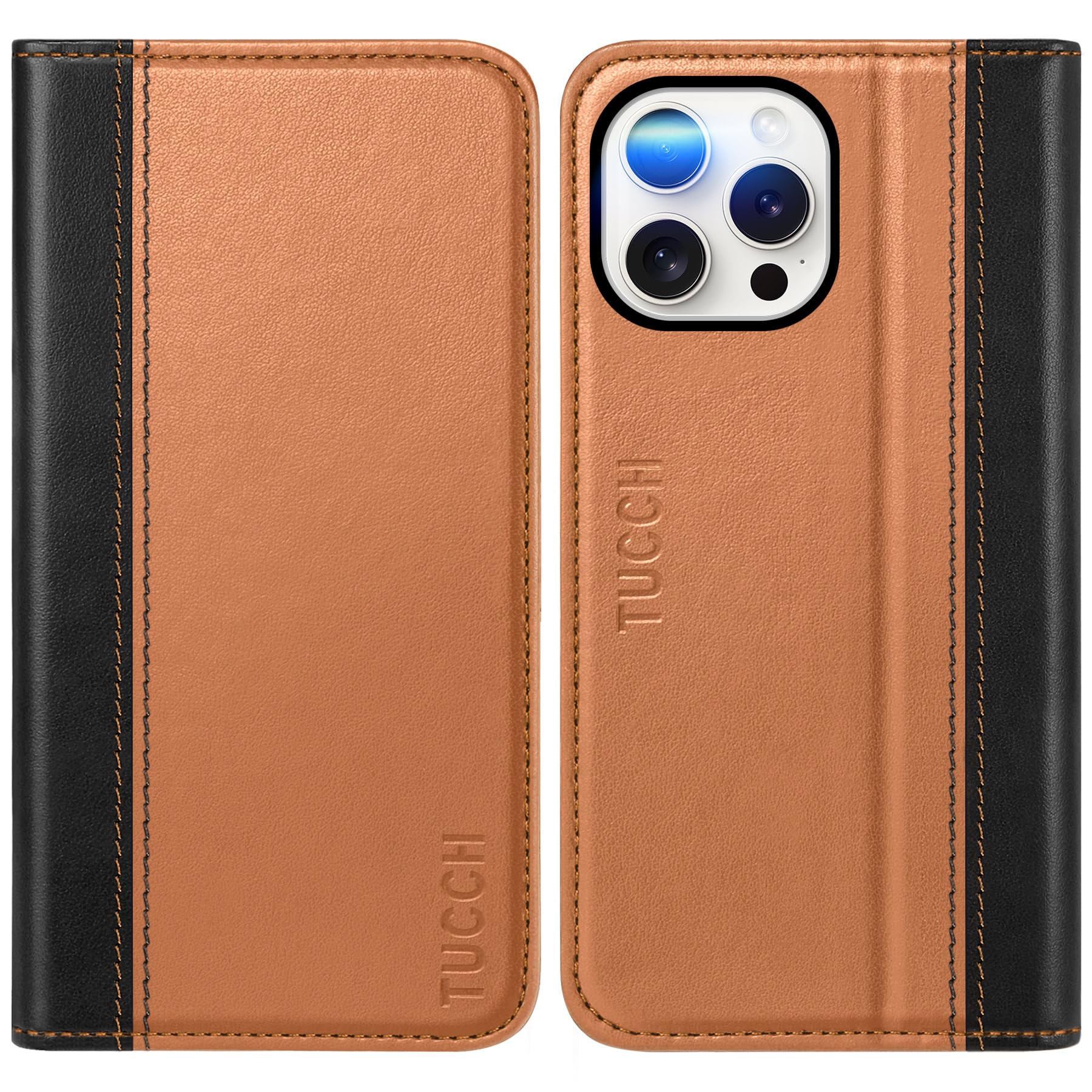 TUCCH Case Wallet for iPhone 16, [3 Card Slots] Kickstand PU Leather [RFID Blocking] Flip Folio Cover with [TPU Shockproof Interior Shell] 6.1" 2024, Classic Black