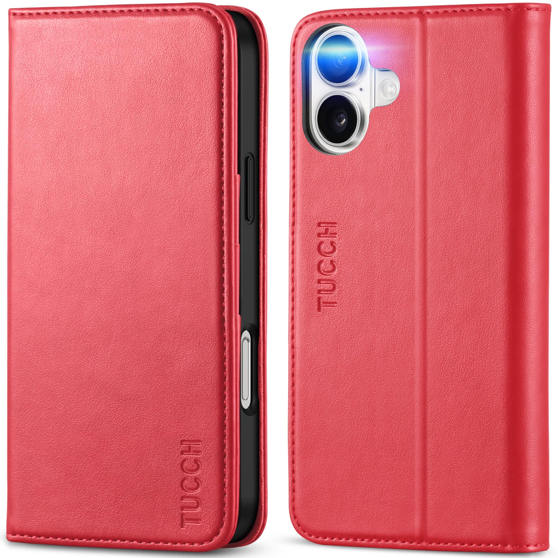 TUCCH Case Wallet for iPhone 16, [3 Card Slots] Kickstand PU Leather [RFID Blocking] Flip Folio Cover with [TPU Shockproof Interior Shell] 6.1" 2024, Classic Black