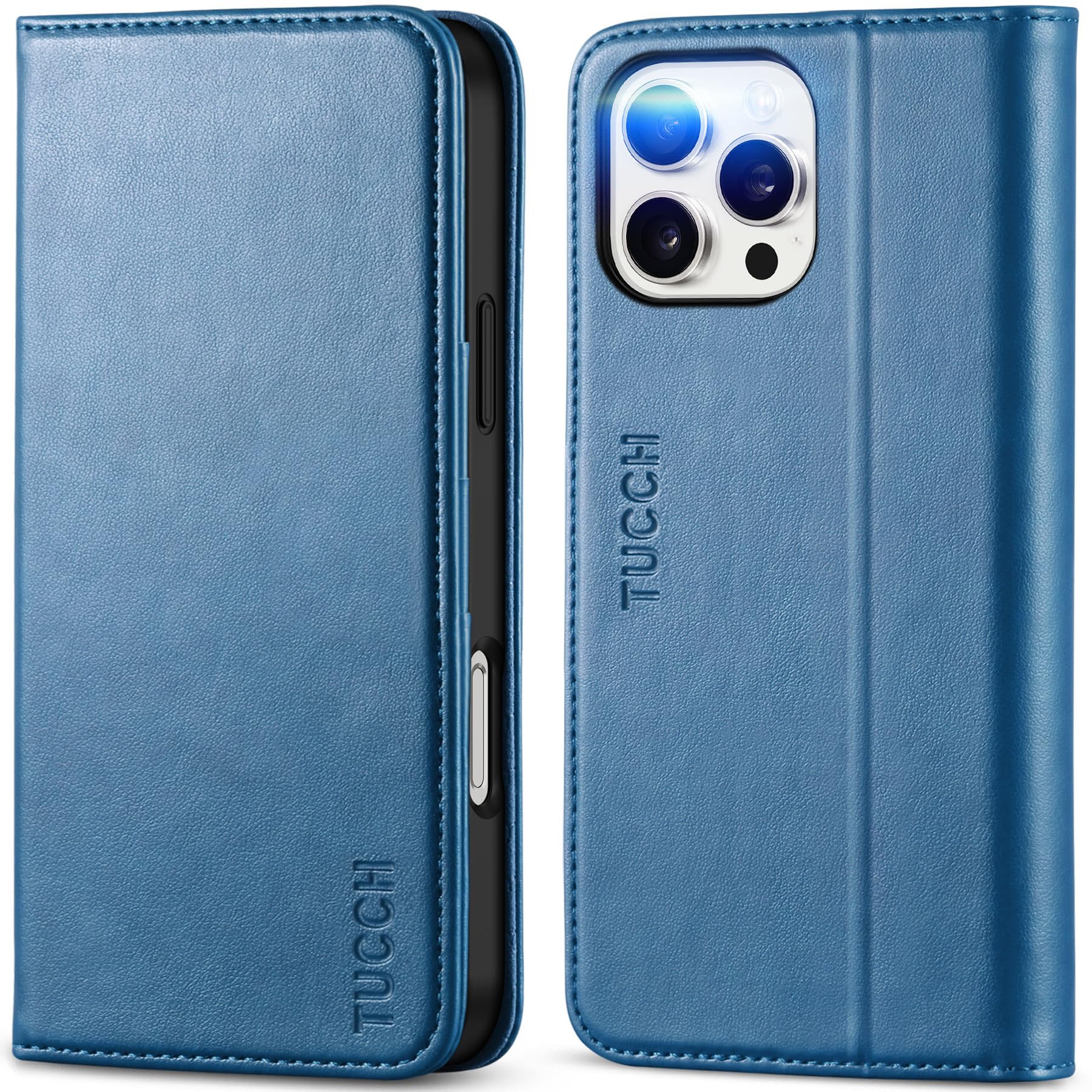 TUCCH Case Wallet for iPhone 16, [3 Card Slots] Kickstand PU Leather [RFID Blocking] Flip Folio Cover with [TPU Shockproof Interior Shell] 6.1" 2024, Classic Black