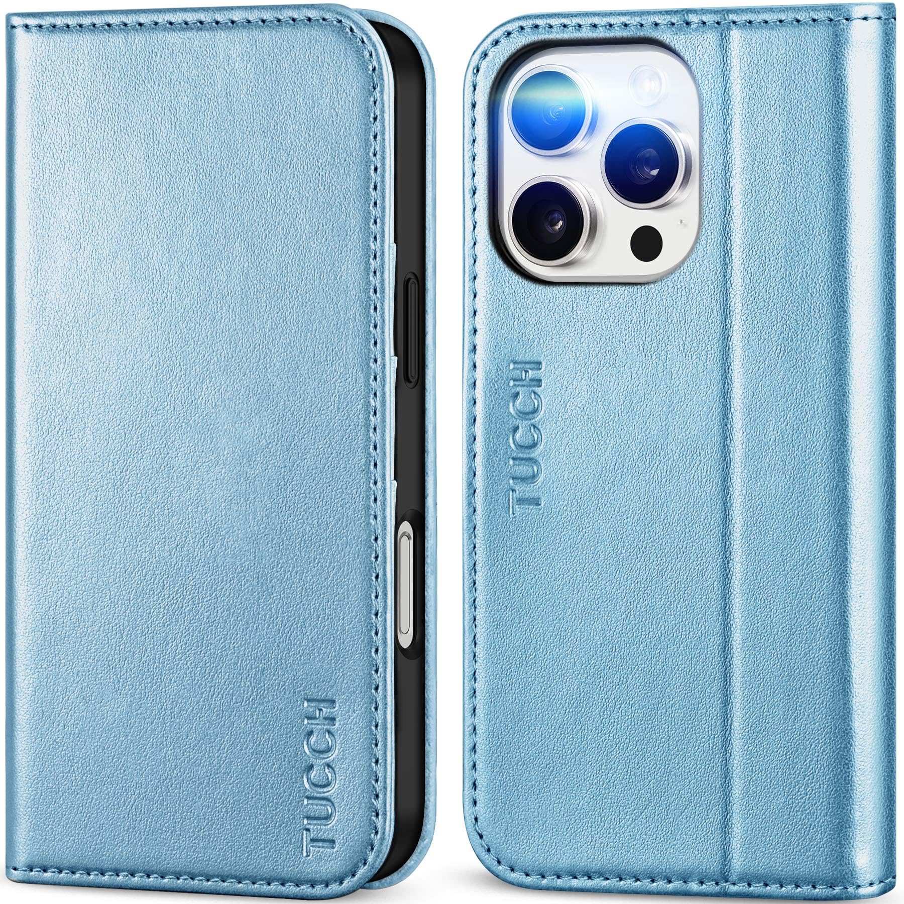 TUCCH Case Wallet for iPhone 16, [3 Card Slots] Kickstand PU Leather [RFID Blocking] Flip Folio Cover with [TPU Shockproof Interior Shell] 6.1" 2024, Classic Black