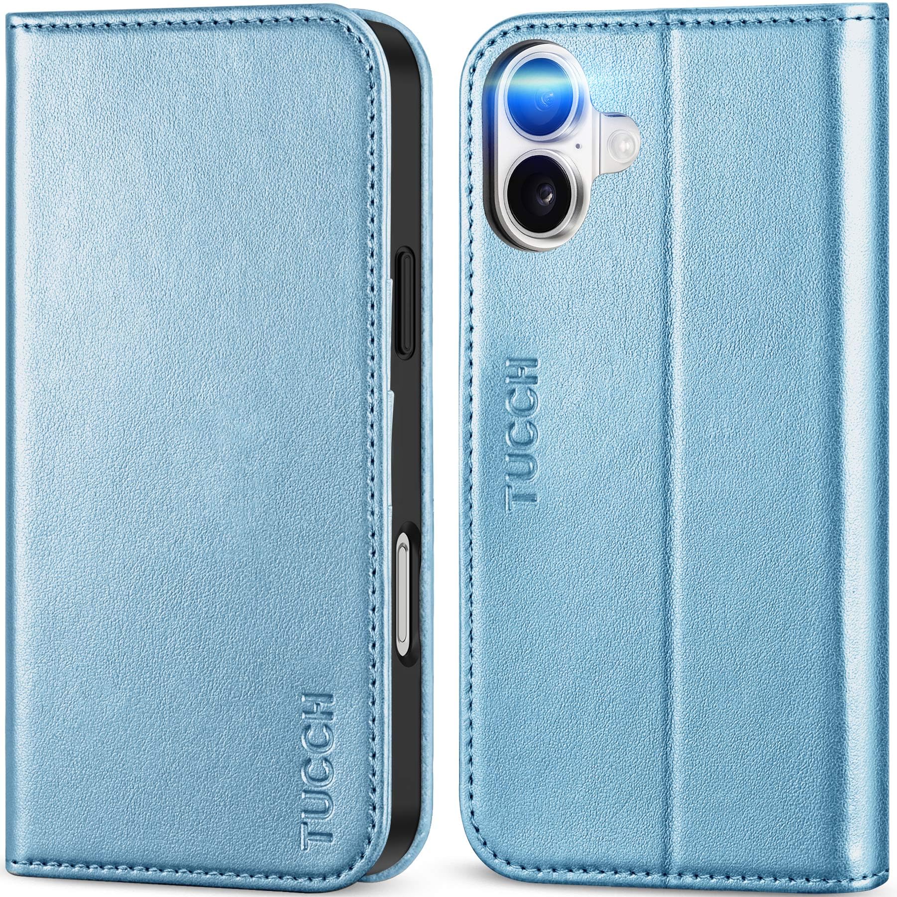 TUCCH Case Wallet for iPhone 16, [3 Card Slots] Kickstand PU Leather [RFID Blocking] Flip Folio Cover with [TPU Shockproof Interior Shell] 6.1" 2024, Classic Black