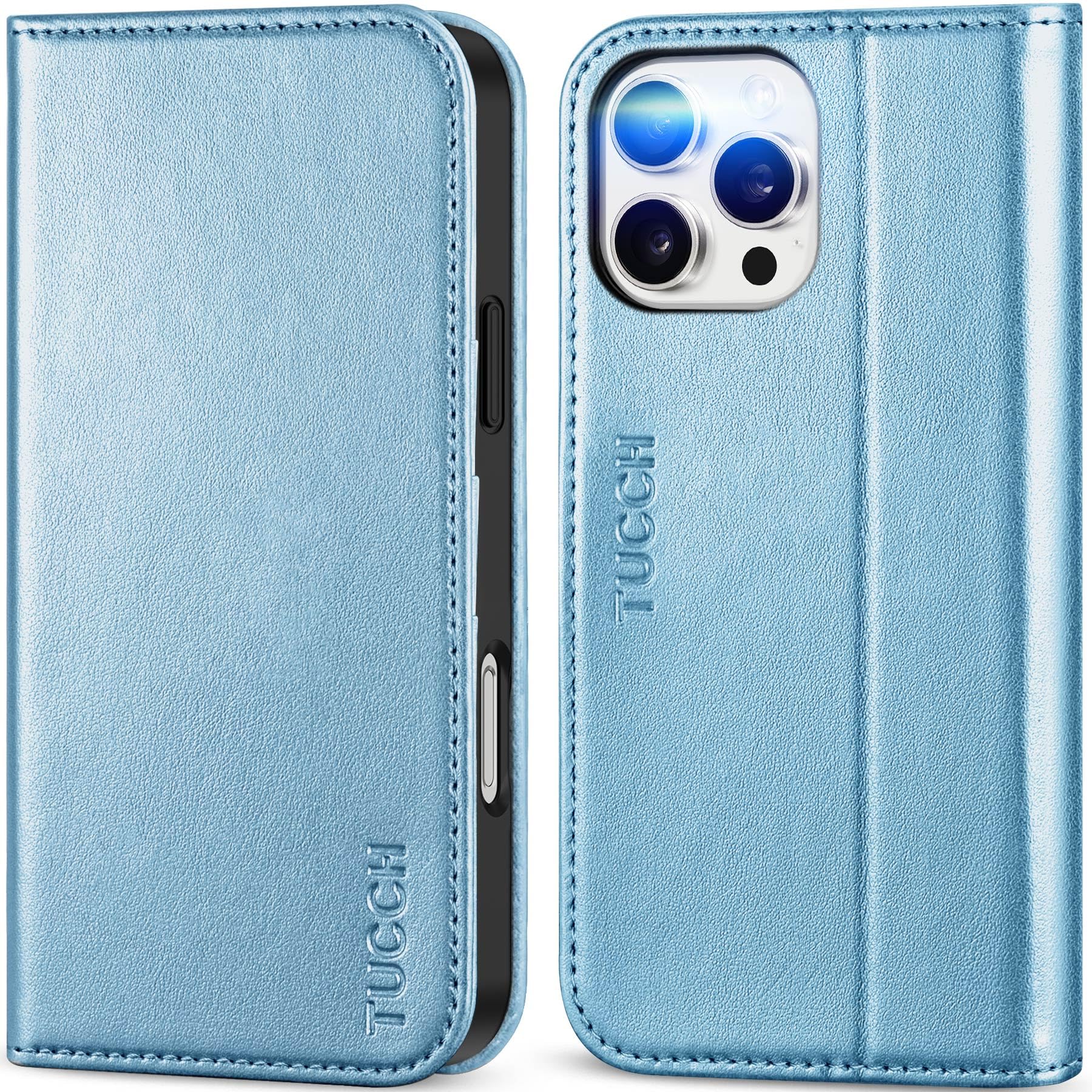 TUCCH Case Wallet for iPhone 16, [3 Card Slots] Kickstand PU Leather [RFID Blocking] Flip Folio Cover with [TPU Shockproof Interior Shell] 6.1" 2024, Classic Black