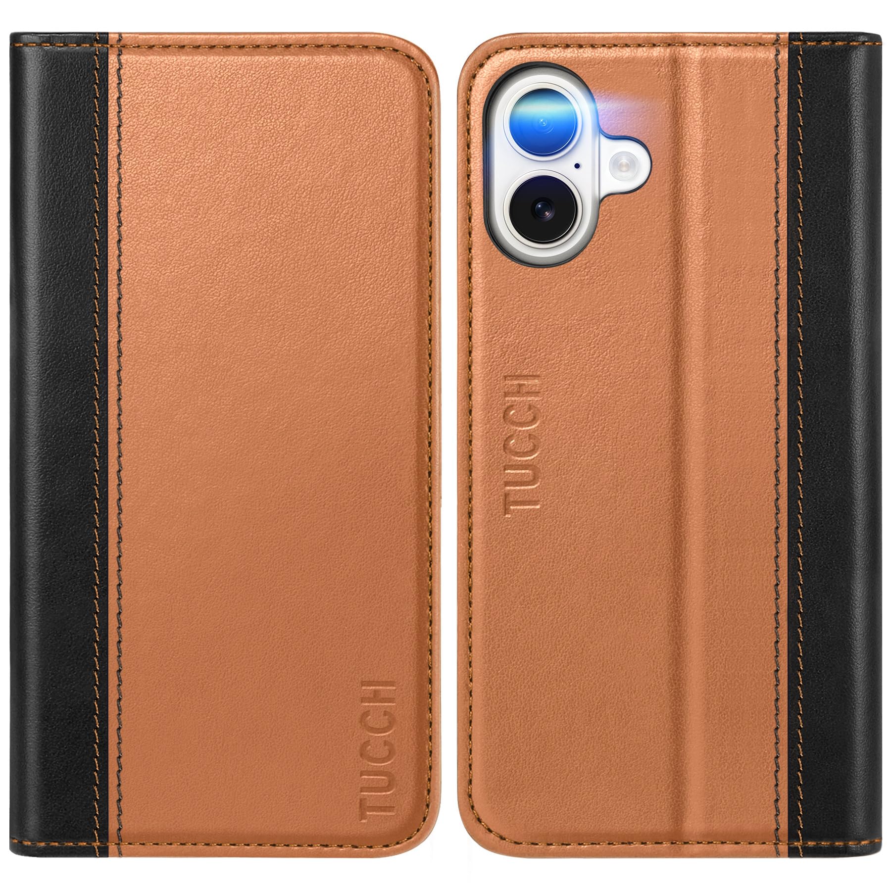 TUCCH Case Wallet for iPhone 16, [3 Card Slots] Kickstand PU Leather [RFID Blocking] Flip Folio Cover with [TPU Shockproof Interior Shell] 6.1" 2024, Classic Black