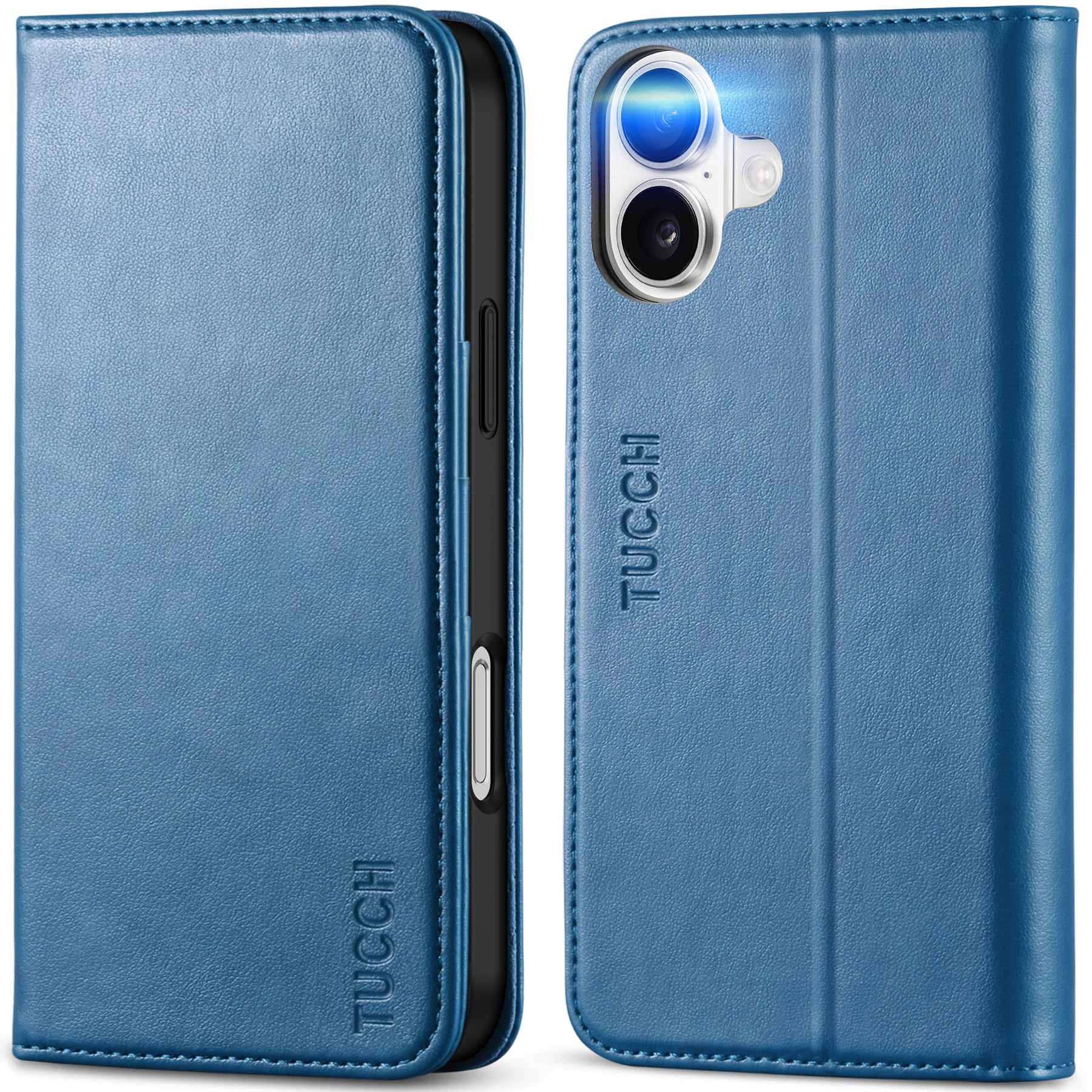 TUCCH Case Wallet for iPhone 16, [3 Card Slots] Kickstand PU Leather [RFID Blocking] Flip Folio Cover with [TPU Shockproof Interior Shell] 6.1" 2024, Classic Black