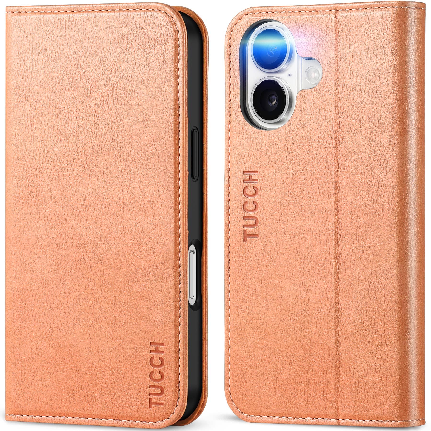 TUCCH Case Wallet for iPhone 16, [3 Card Slots] Kickstand PU Leather [RFID Blocking] Flip Folio Cover with [TPU Shockproof Interior Shell] 6.1" 2024, Classic Black