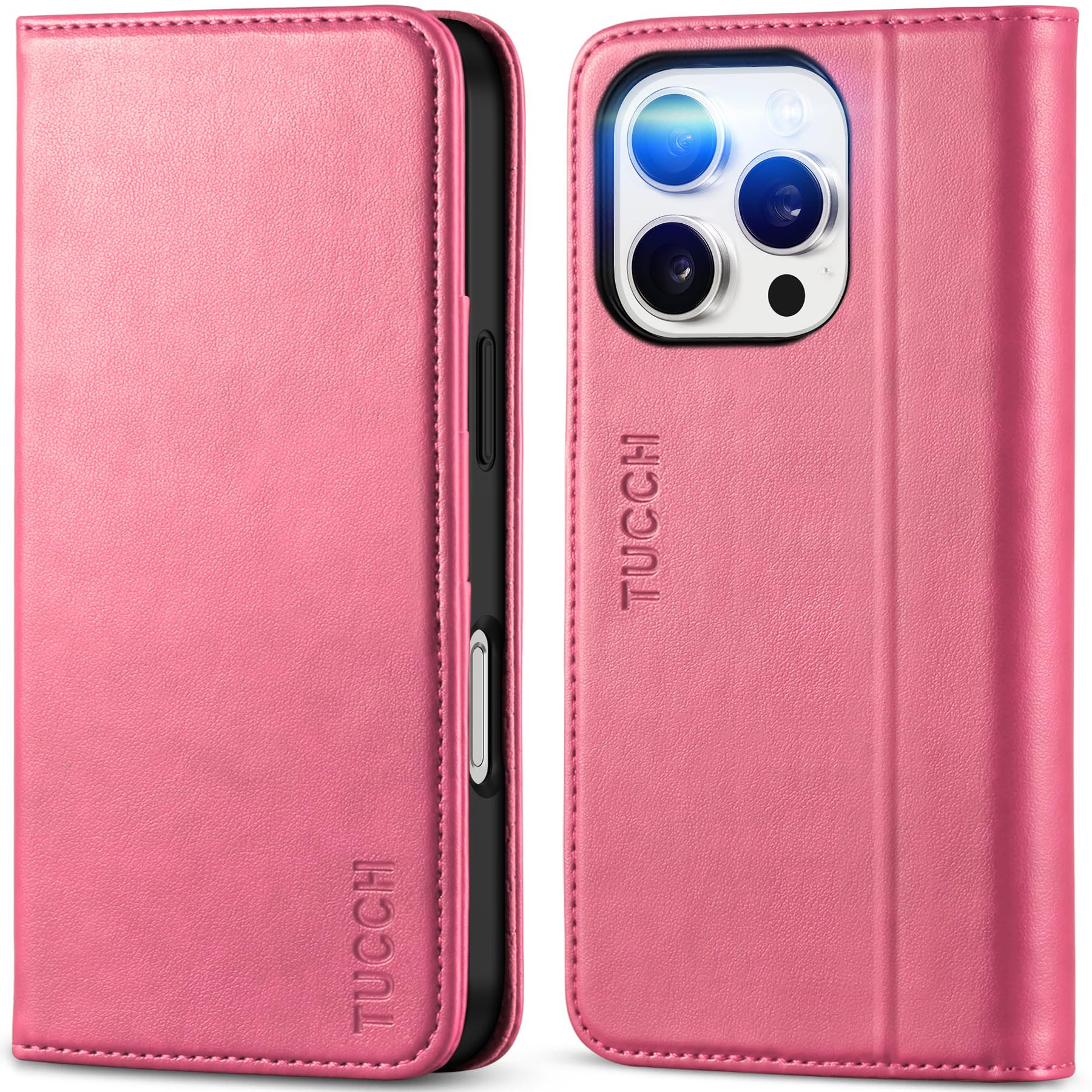 TUCCH Case Wallet for iPhone 16, [3 Card Slots] Kickstand PU Leather [RFID Blocking] Flip Folio Cover with [TPU Shockproof Interior Shell] 6.1" 2024, Classic Black