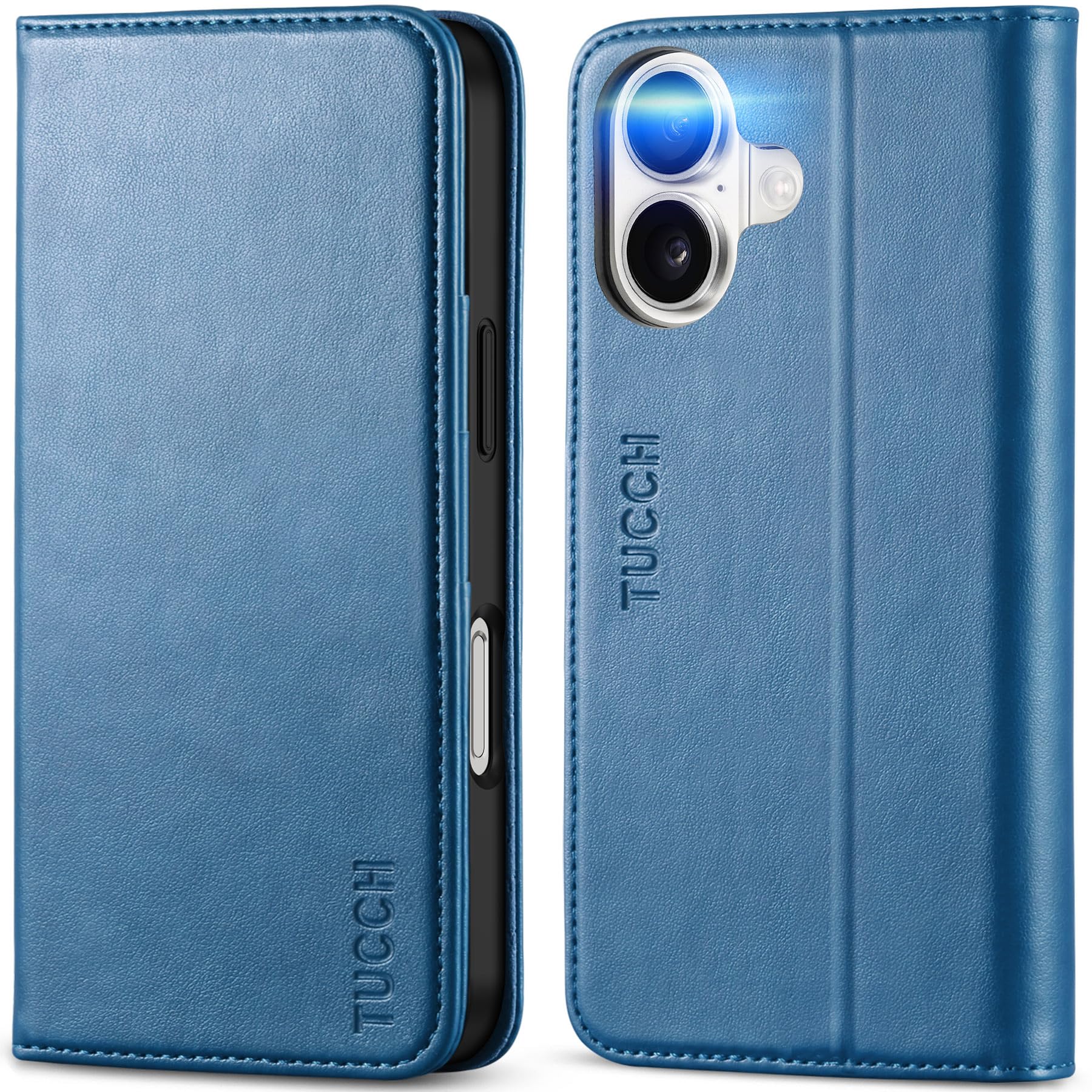 TUCCH Case Wallet for iPhone 16, [3 Card Slots] Kickstand PU Leather [RFID Blocking] Flip Folio Cover with [TPU Shockproof Interior Shell] 6.1" 2024, Classic Black