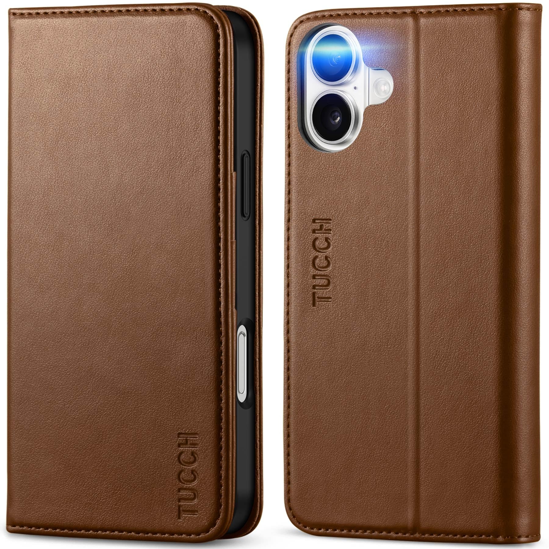 TUCCH Case Wallet for iPhone 16, [3 Card Slots] Kickstand PU Leather [RFID Blocking] Flip Folio Cover with [TPU Shockproof Interior Shell] 6.1" 2024, Classic Black