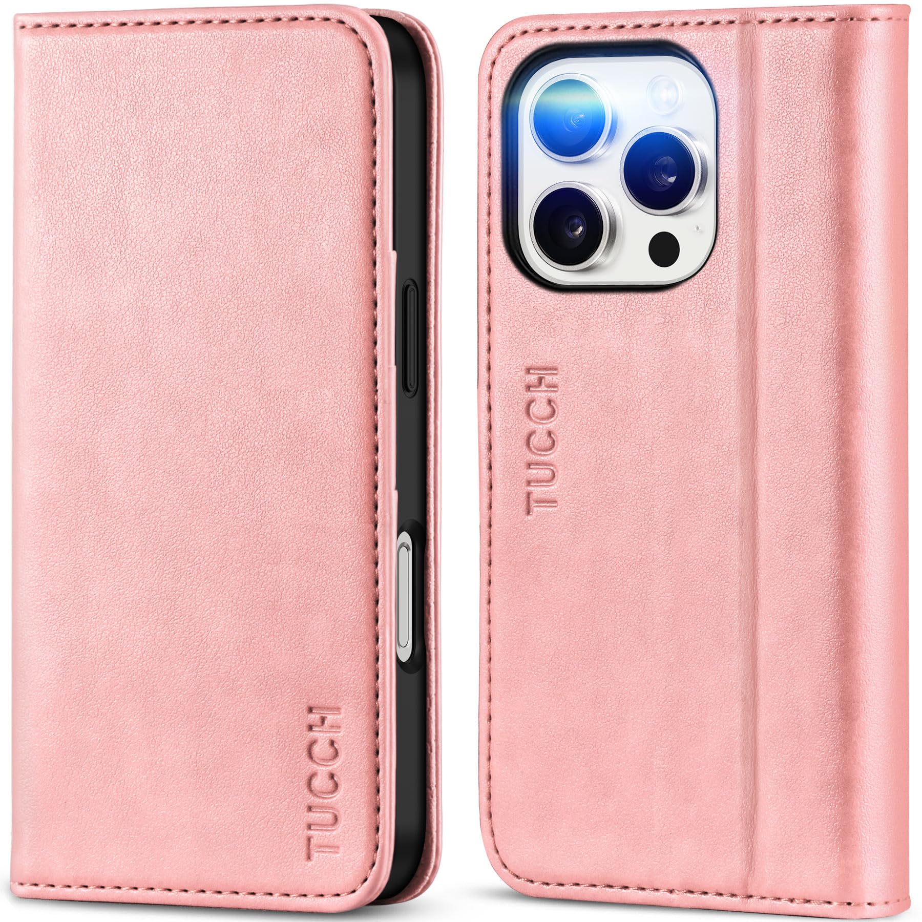 TUCCH Case Wallet for iPhone 16, [3 Card Slots] Kickstand PU Leather [RFID Blocking] Flip Folio Cover with [TPU Shockproof Interior Shell] 6.1" 2024, Classic Black