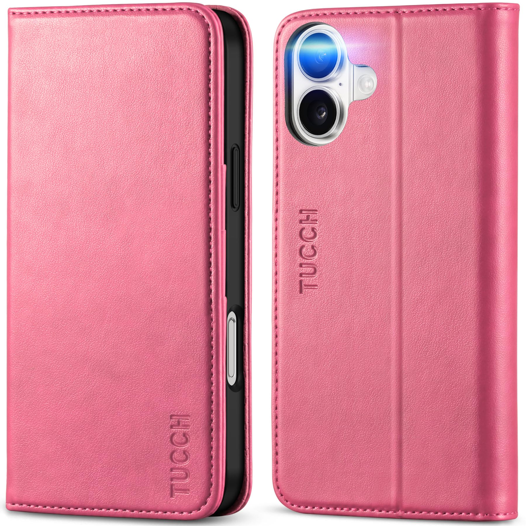 TUCCH Case Wallet for iPhone 16, [3 Card Slots] Kickstand PU Leather [RFID Blocking] Flip Folio Cover with [TPU Shockproof Interior Shell] 6.1" 2024, Classic Black