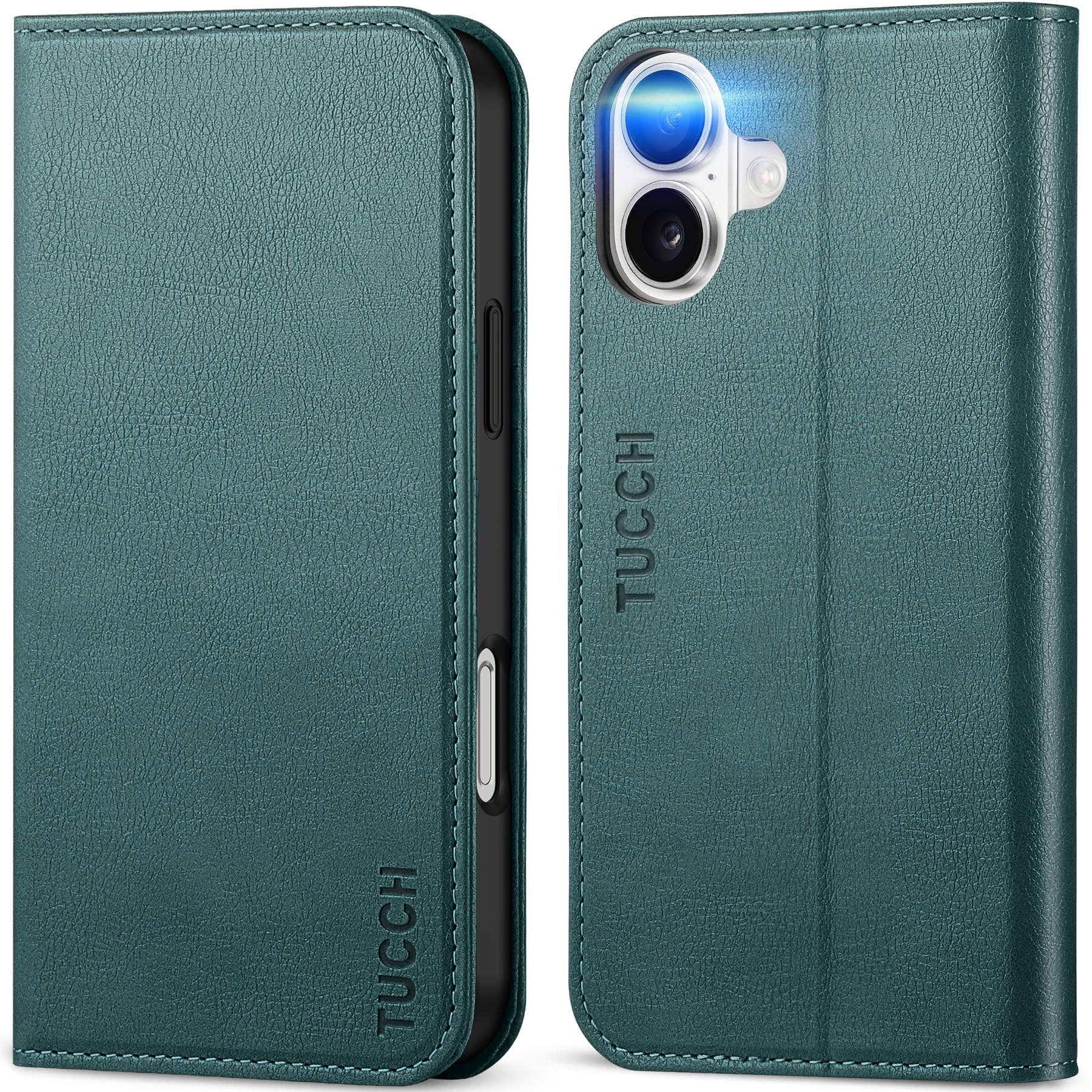 TUCCH Case Wallet for iPhone 16, [3 Card Slots] Kickstand PU Leather [RFID Blocking] Flip Folio Cover with [TPU Shockproof Interior Shell] 6.1" 2024, Classic Black