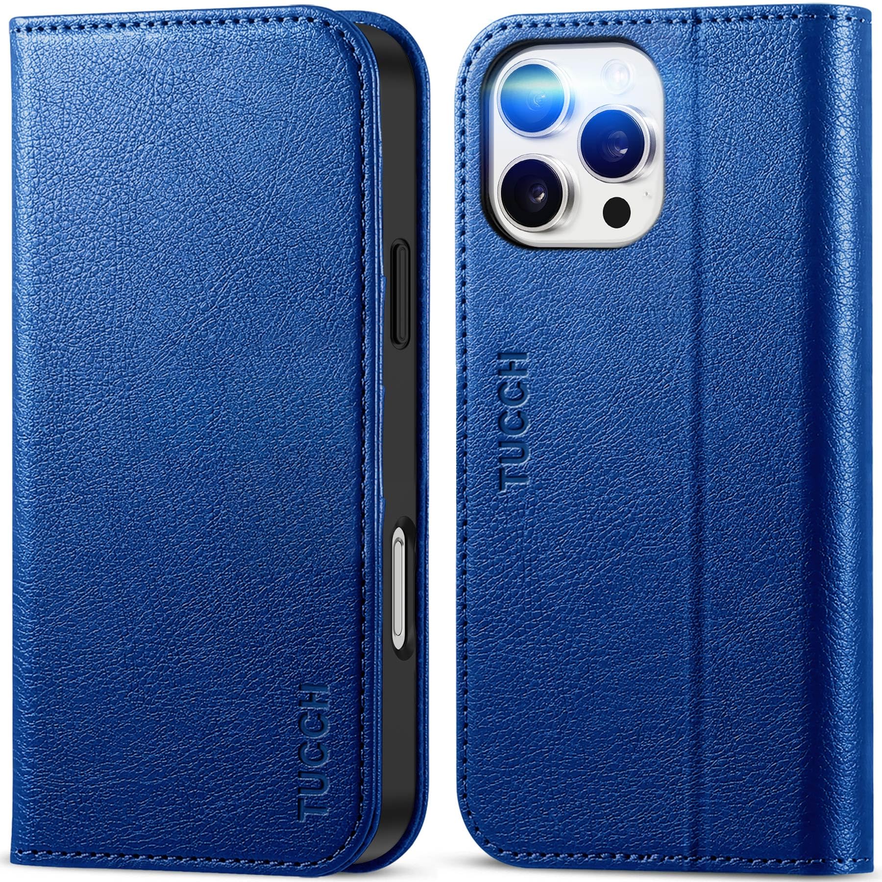 TUCCH Case Wallet for iPhone 16, [3 Card Slots] Kickstand PU Leather [RFID Blocking] Flip Folio Cover with [TPU Shockproof Interior Shell] 6.1" 2024, Classic Black