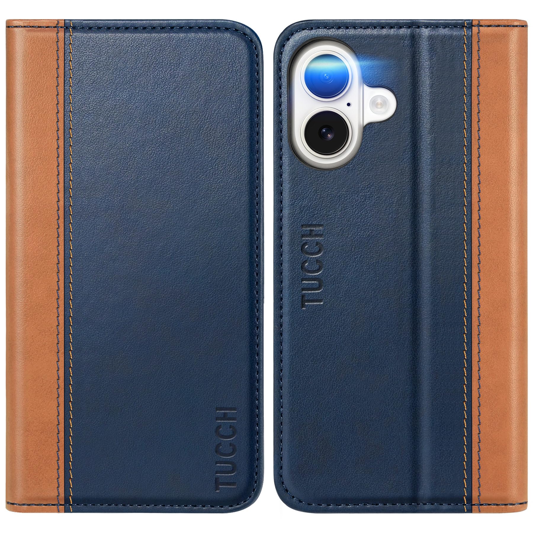 TUCCH Case Wallet for iPhone 16, [3 Card Slots] Kickstand PU Leather [RFID Blocking] Flip Folio Cover with [TPU Shockproof Interior Shell] 6.1" 2024, Classic Black