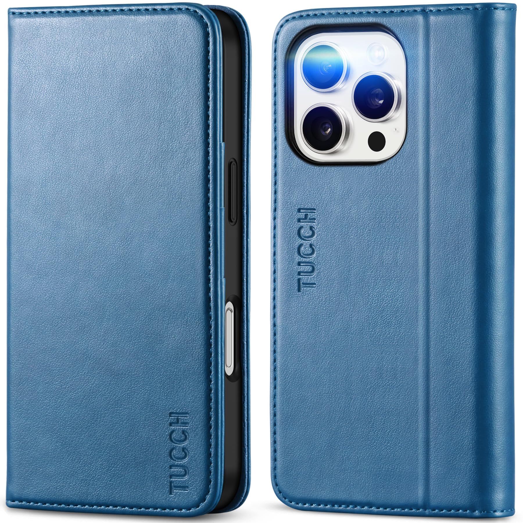 TUCCH Case Wallet for iPhone 16, [3 Card Slots] Kickstand PU Leather [RFID Blocking] Flip Folio Cover with [TPU Shockproof Interior Shell] 6.1" 2024, Classic Black