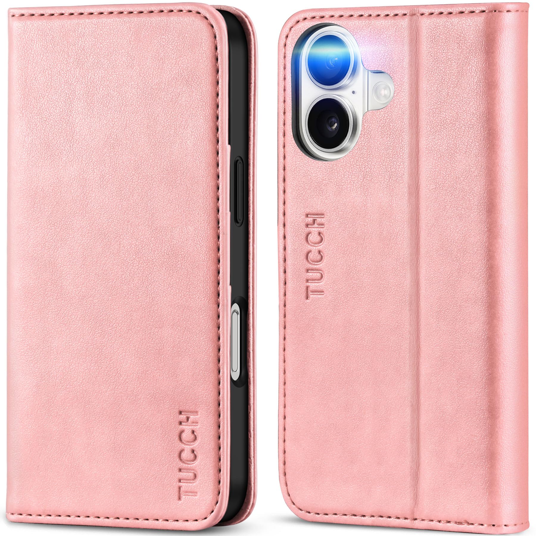 TUCCH Case Wallet for iPhone 16, [3 Card Slots] Kickstand PU Leather [RFID Blocking] Flip Folio Cover with [TPU Shockproof Interior Shell] 6.1" 2024, Classic Black