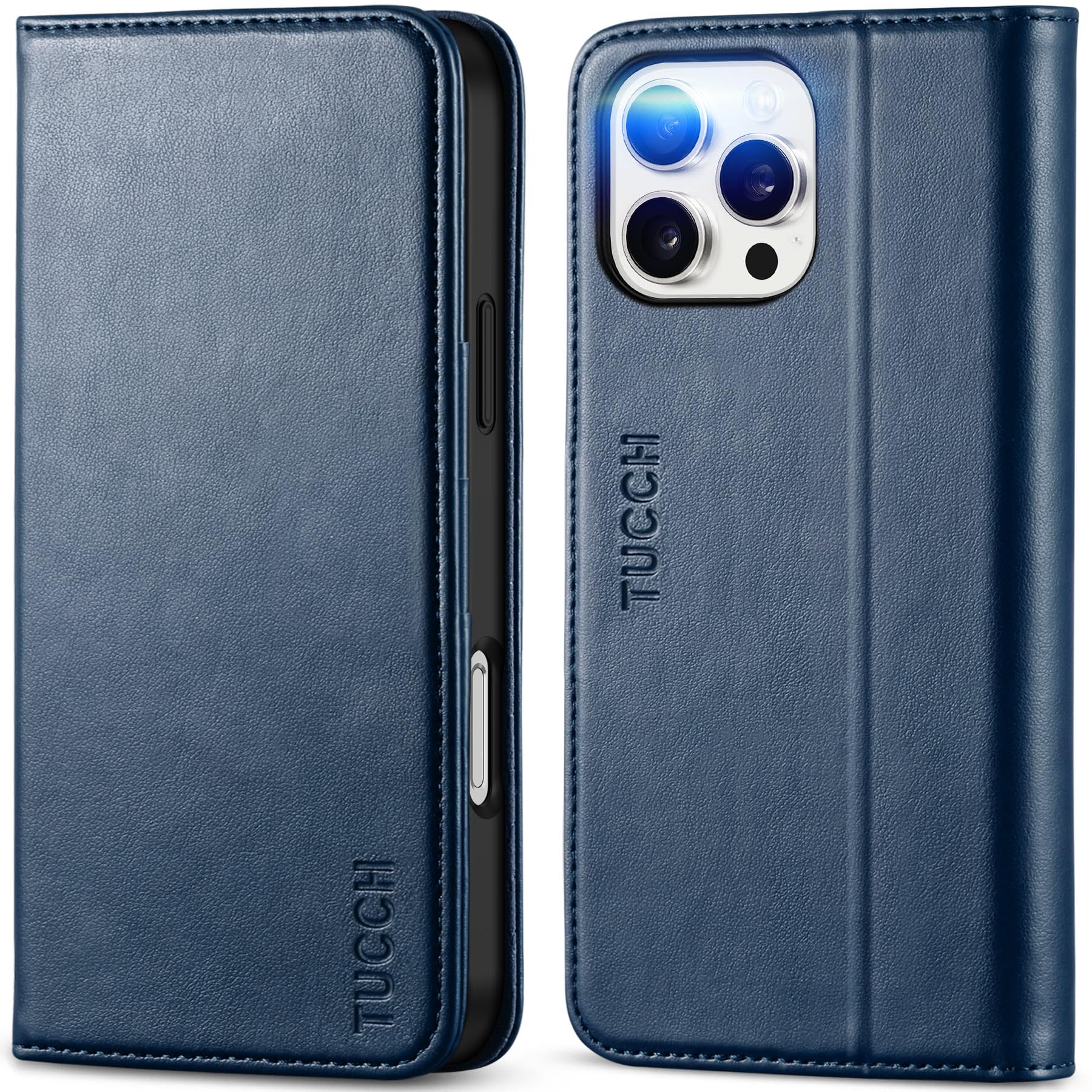 TUCCH Case Wallet for iPhone 16, [3 Card Slots] Kickstand PU Leather [RFID Blocking] Flip Folio Cover with [TPU Shockproof Interior Shell] 6.1" 2024, Classic Black