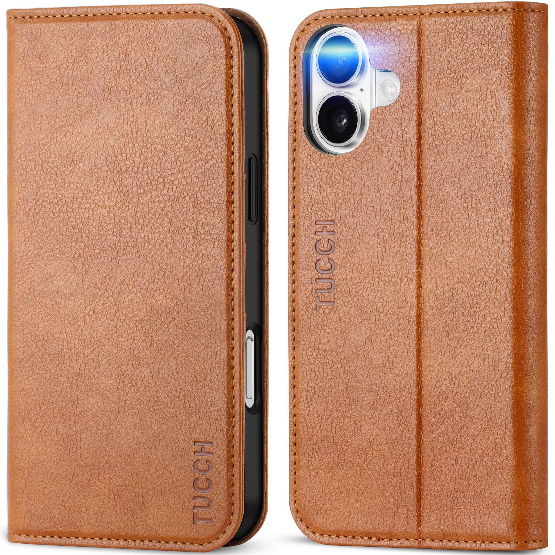 TUCCH Case Wallet for iPhone 16, [3 Card Slots] Kickstand PU Leather [RFID Blocking] Flip Folio Cover with [TPU Shockproof Interior Shell] 6.1" 2024, Classic Black