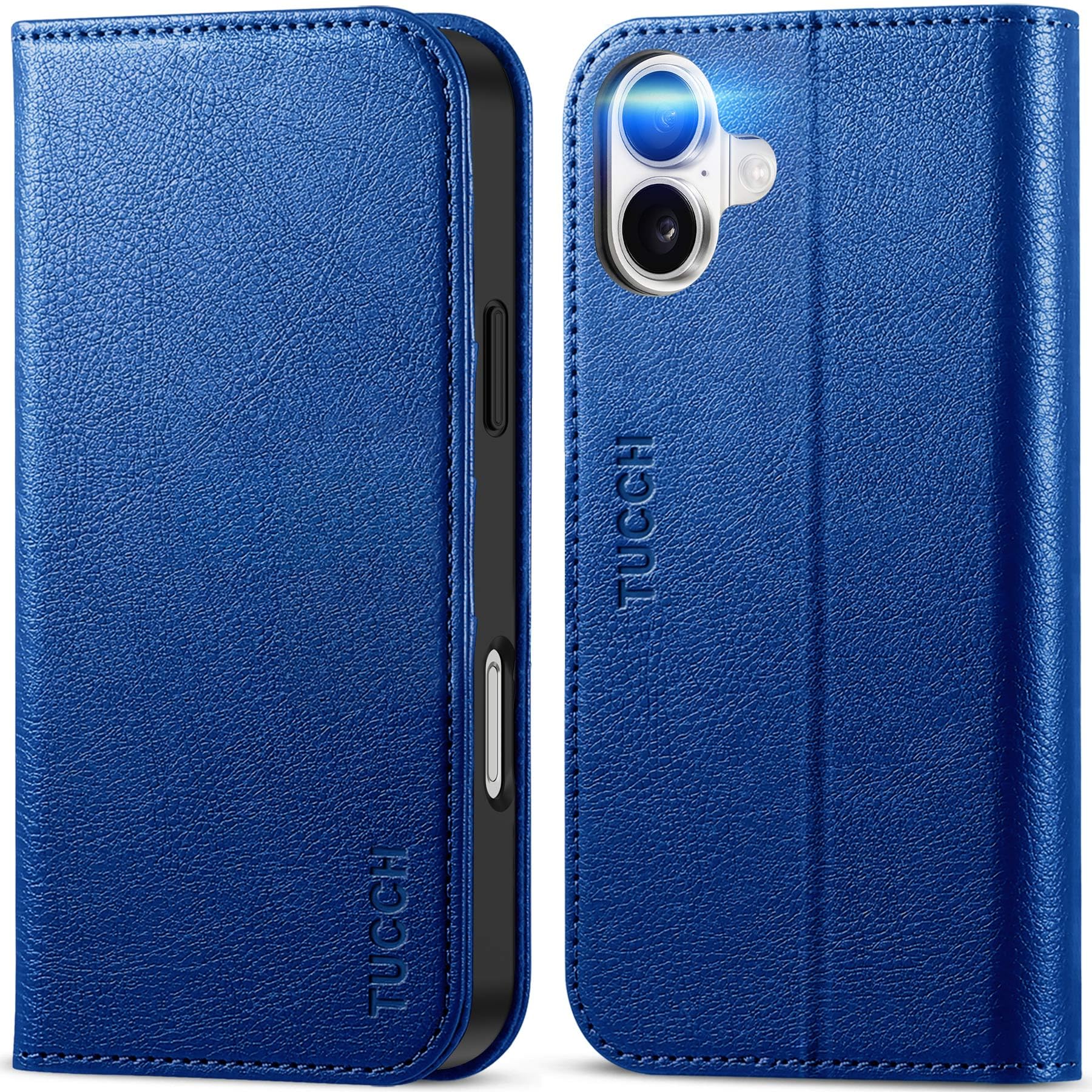 TUCCH Case Wallet for iPhone 16, [3 Card Slots] Kickstand PU Leather [RFID Blocking] Flip Folio Cover with [TPU Shockproof Interior Shell] 6.1" 2024, Classic Black