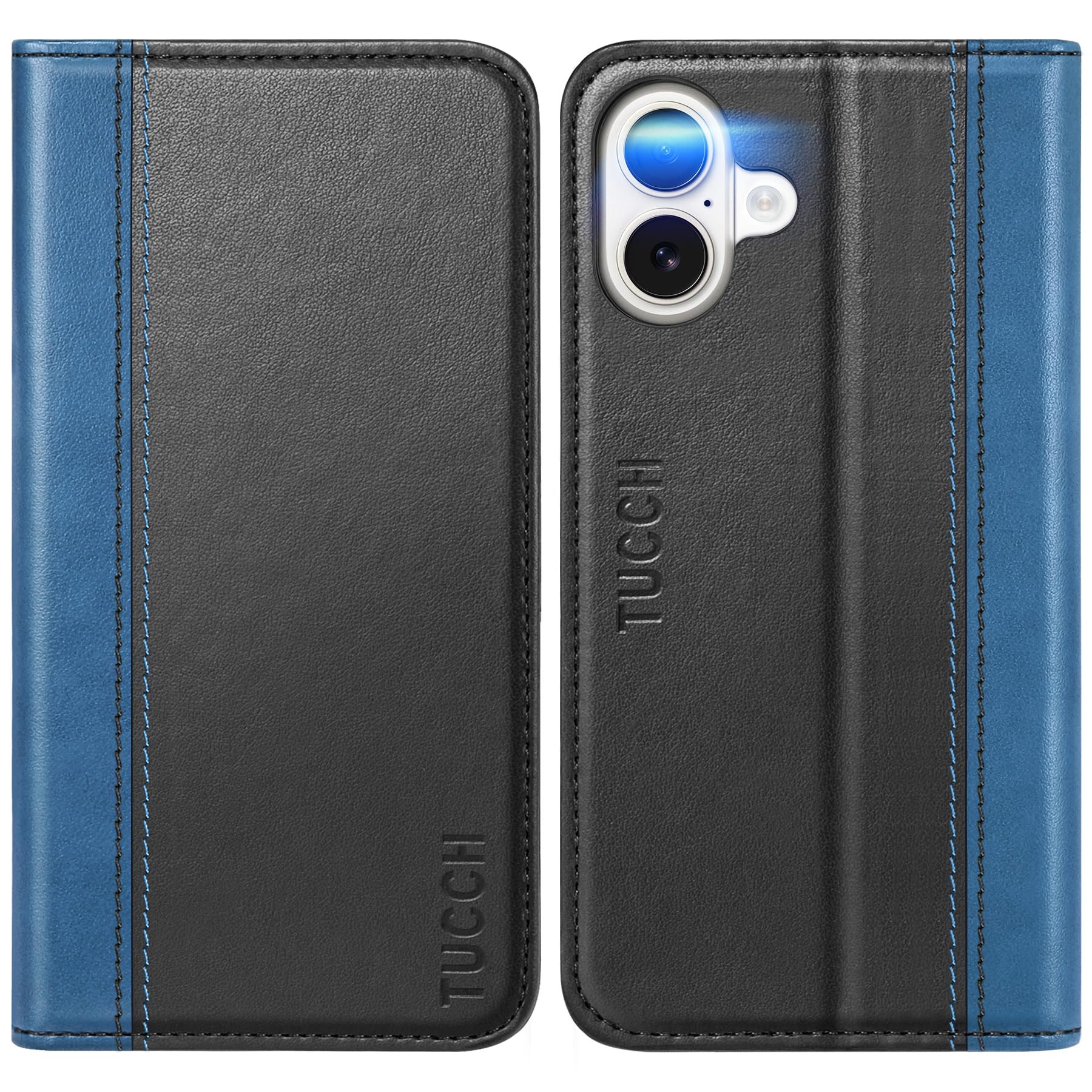 TUCCH Case Wallet for iPhone 16, [3 Card Slots] Kickstand PU Leather [RFID Blocking] Flip Folio Cover with [TPU Shockproof Interior Shell] 6.1" 2024, Classic Black