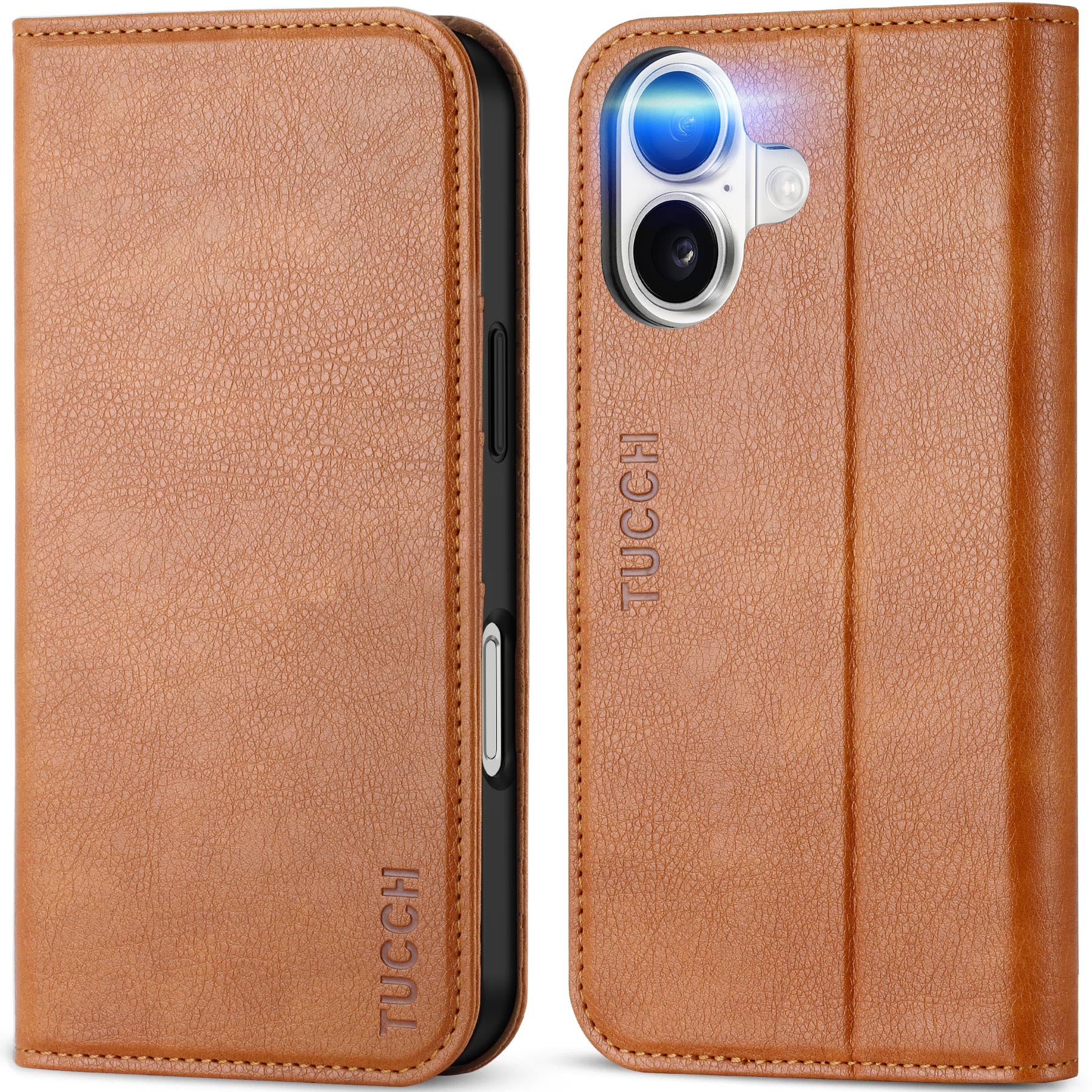 TUCCH Case Wallet for iPhone 16, [3 Card Slots] Kickstand PU Leather [RFID Blocking] Flip Folio Cover with [TPU Shockproof Interior Shell] 6.1" 2024, Classic Black