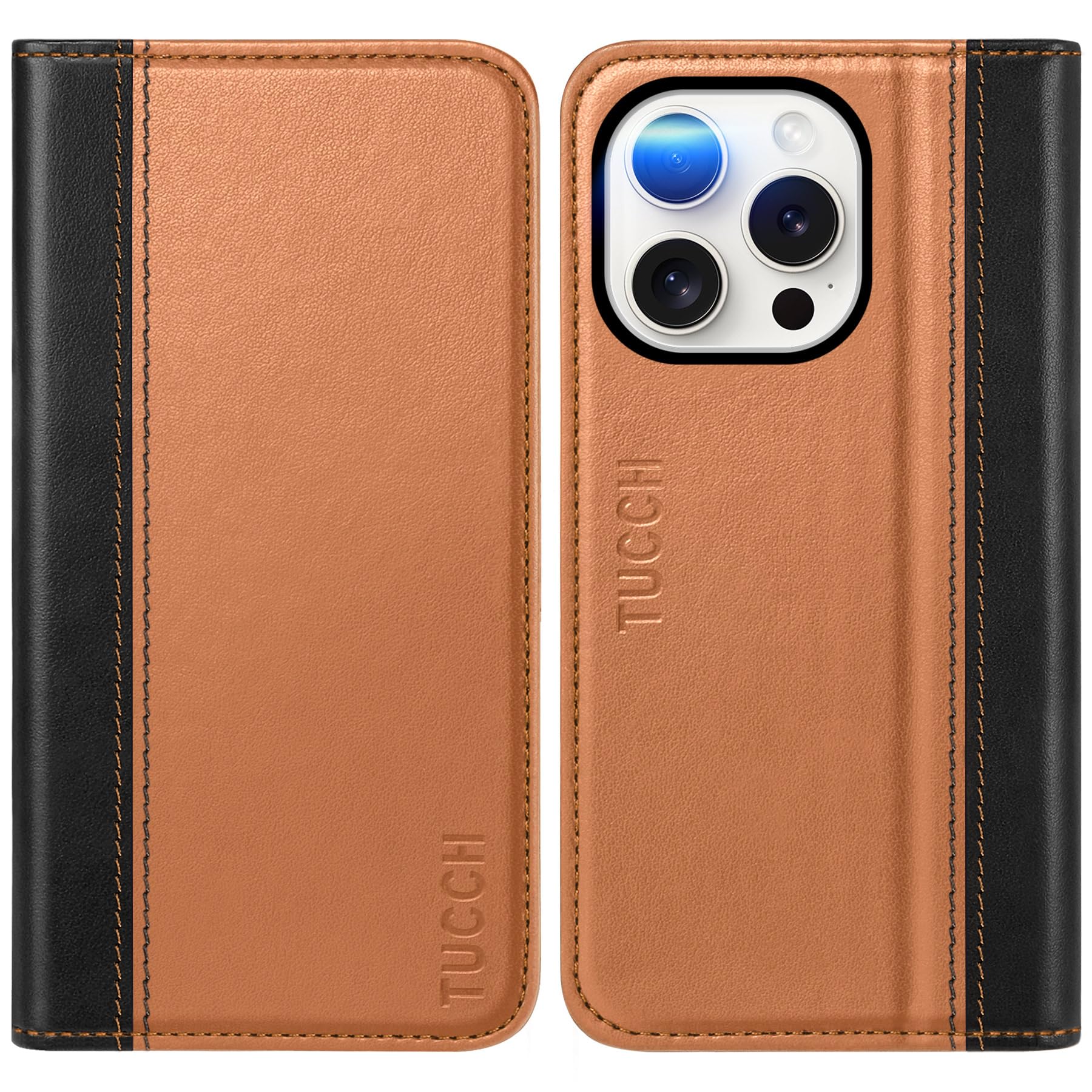 TUCCH Case Wallet for iPhone 16, [3 Card Slots] Kickstand PU Leather [RFID Blocking] Flip Folio Cover with [TPU Shockproof Interior Shell] 6.1" 2024, Classic Black