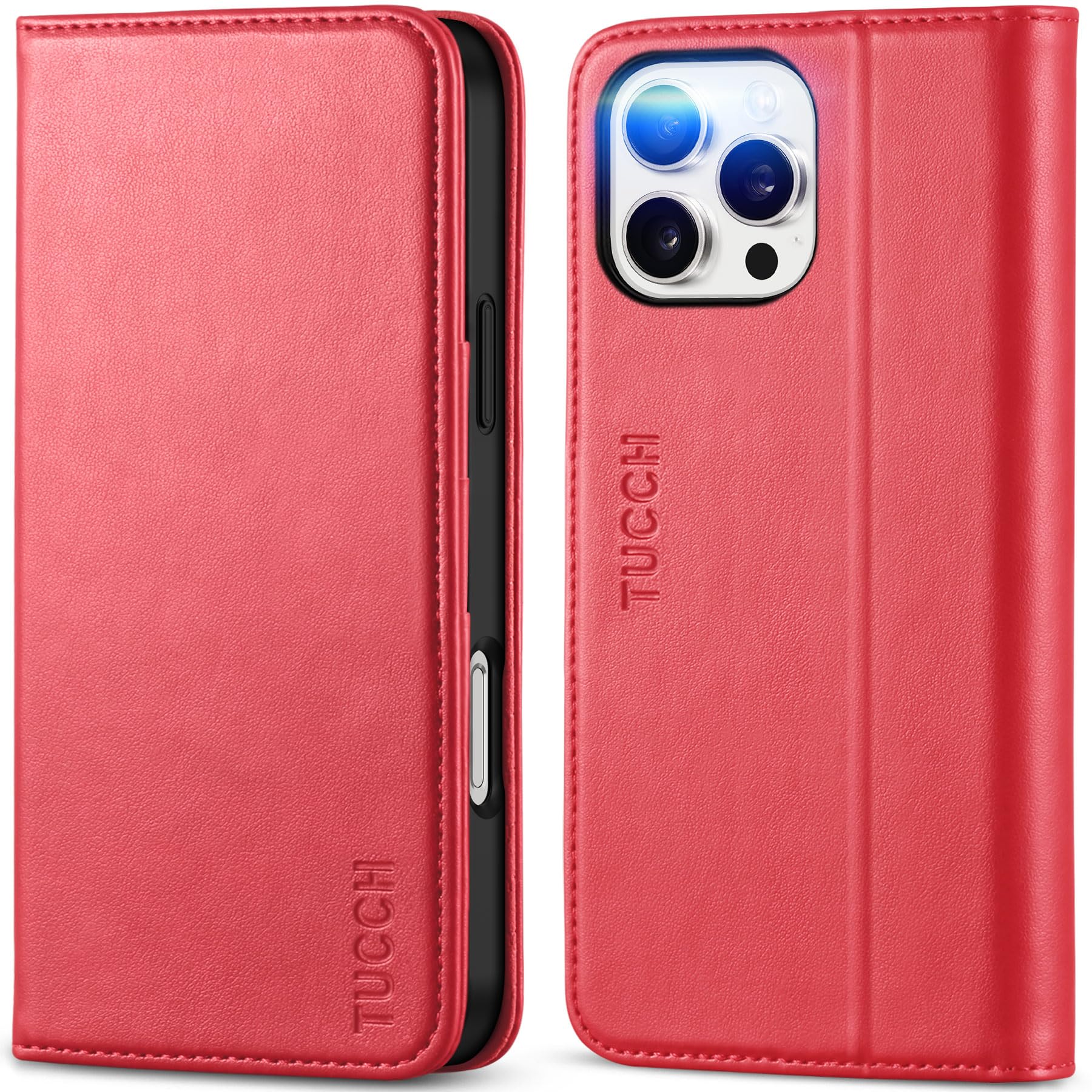 TUCCH Case Wallet for iPhone 16, [3 Card Slots] Kickstand PU Leather [RFID Blocking] Flip Folio Cover with [TPU Shockproof Interior Shell] 6.1" 2024, Classic Black