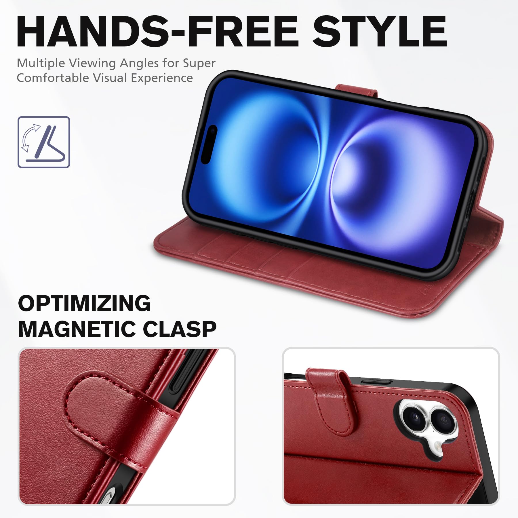 TUCCH Case Wallet for iPhone 16 Plus, RFID Blocking 4 Card Holder Kickstand [Shockproof TPU Interior Shell], PU Leather Magnetic Protective Flip Cover 6.7" 2024, Black